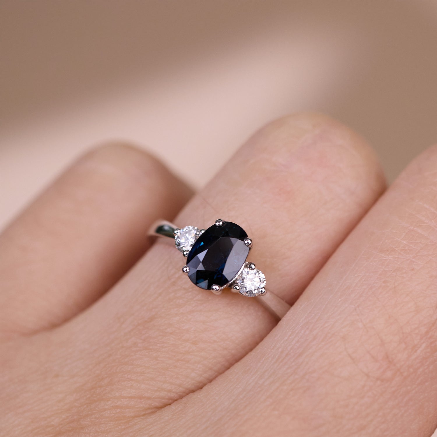 1.14 ct.tw. Vintage - styled Natural Blue Sapphire & Diamond Ring in 18K Gold - JewelryAndStore