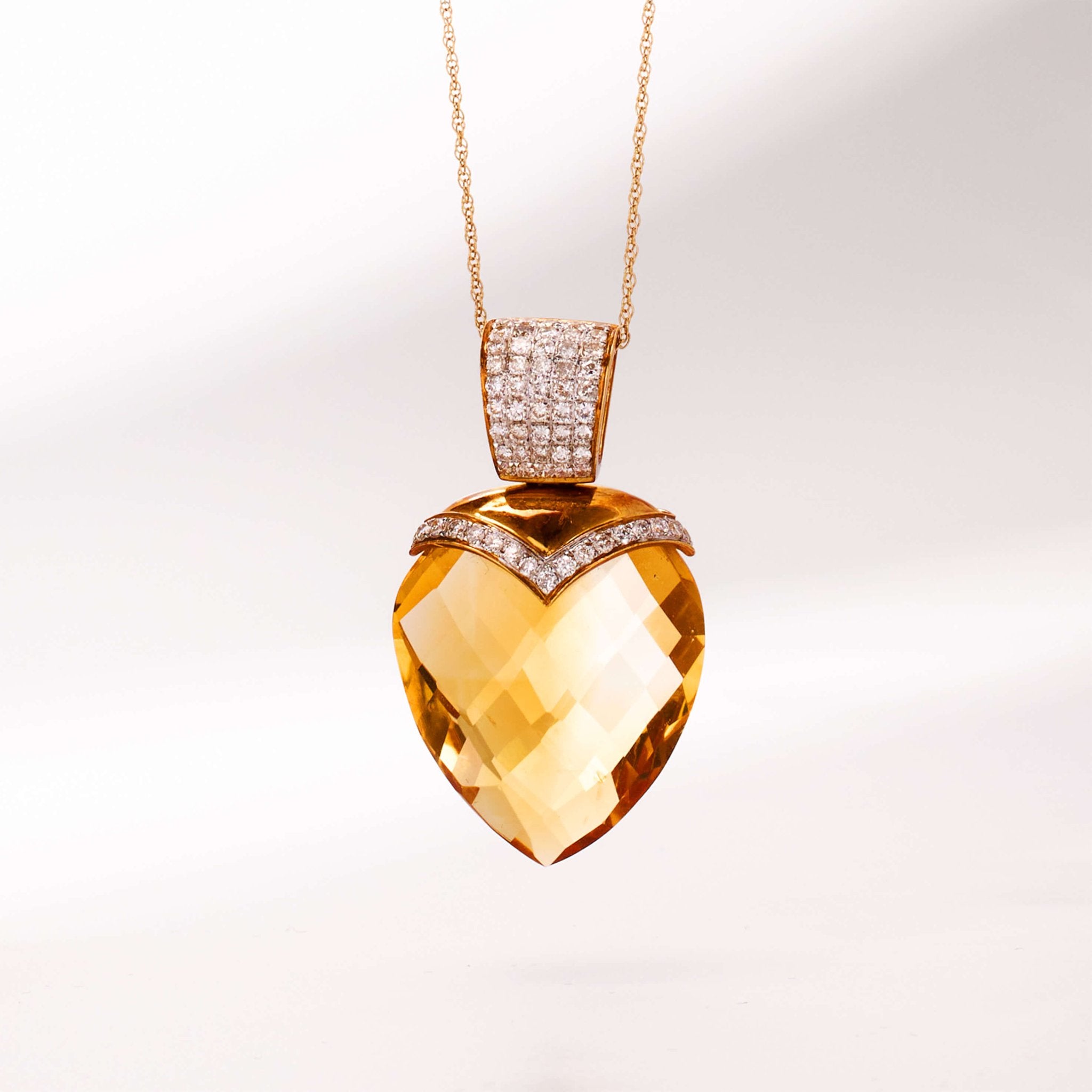 18K Gold Diamond and Citrine Heart Pendant - Jewelry And Store