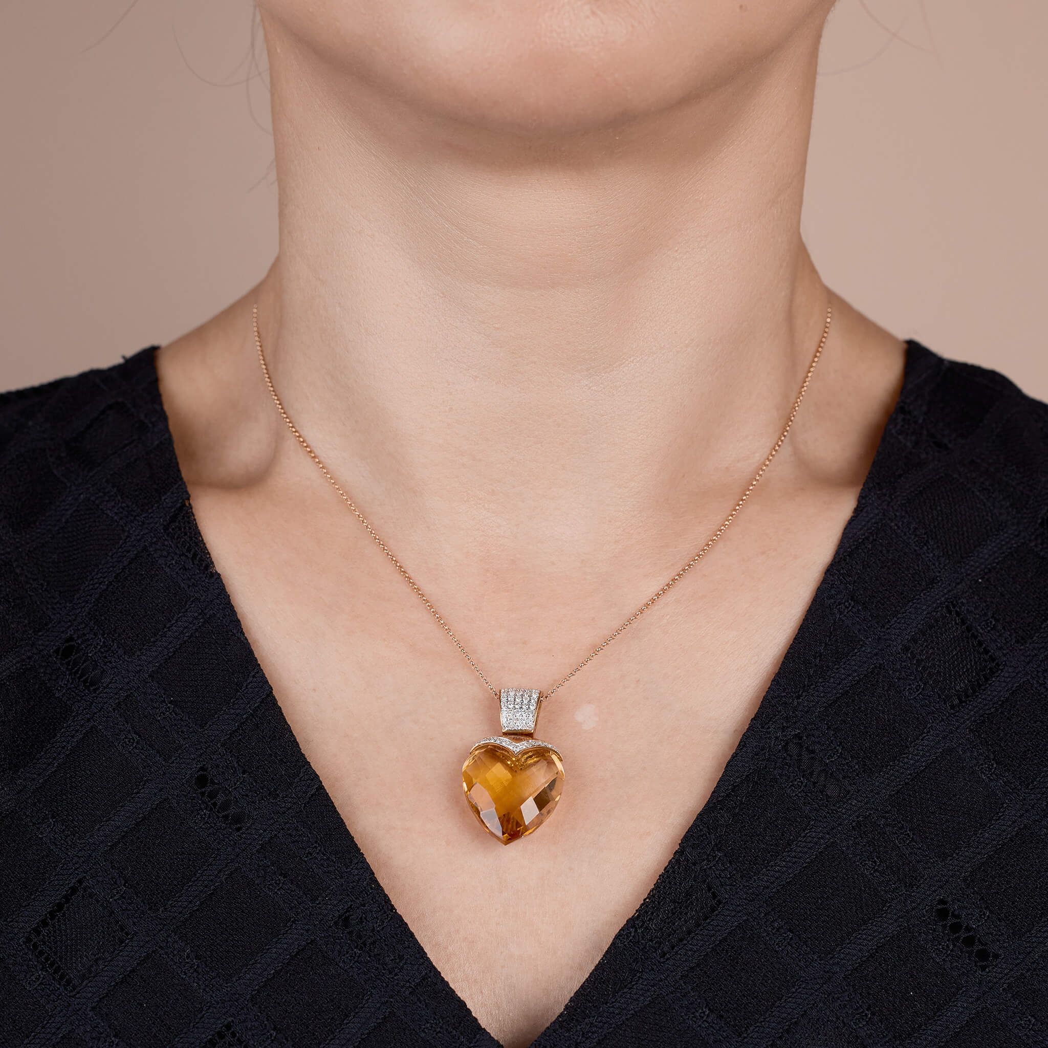 18K Gold Diamond and Citrine Heart Pendant - Jewelry And Store