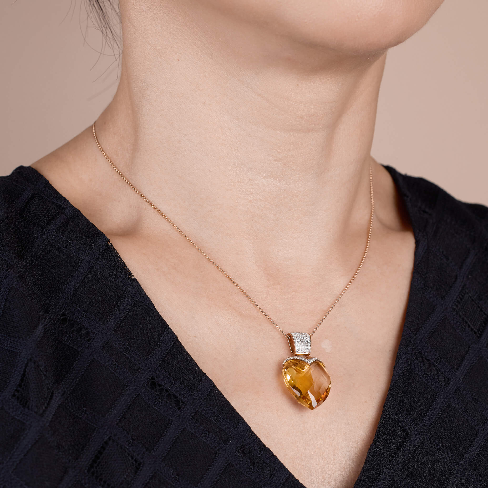 18K Gold Diamond and Citrine Heart Pendant - Jewelry And Store