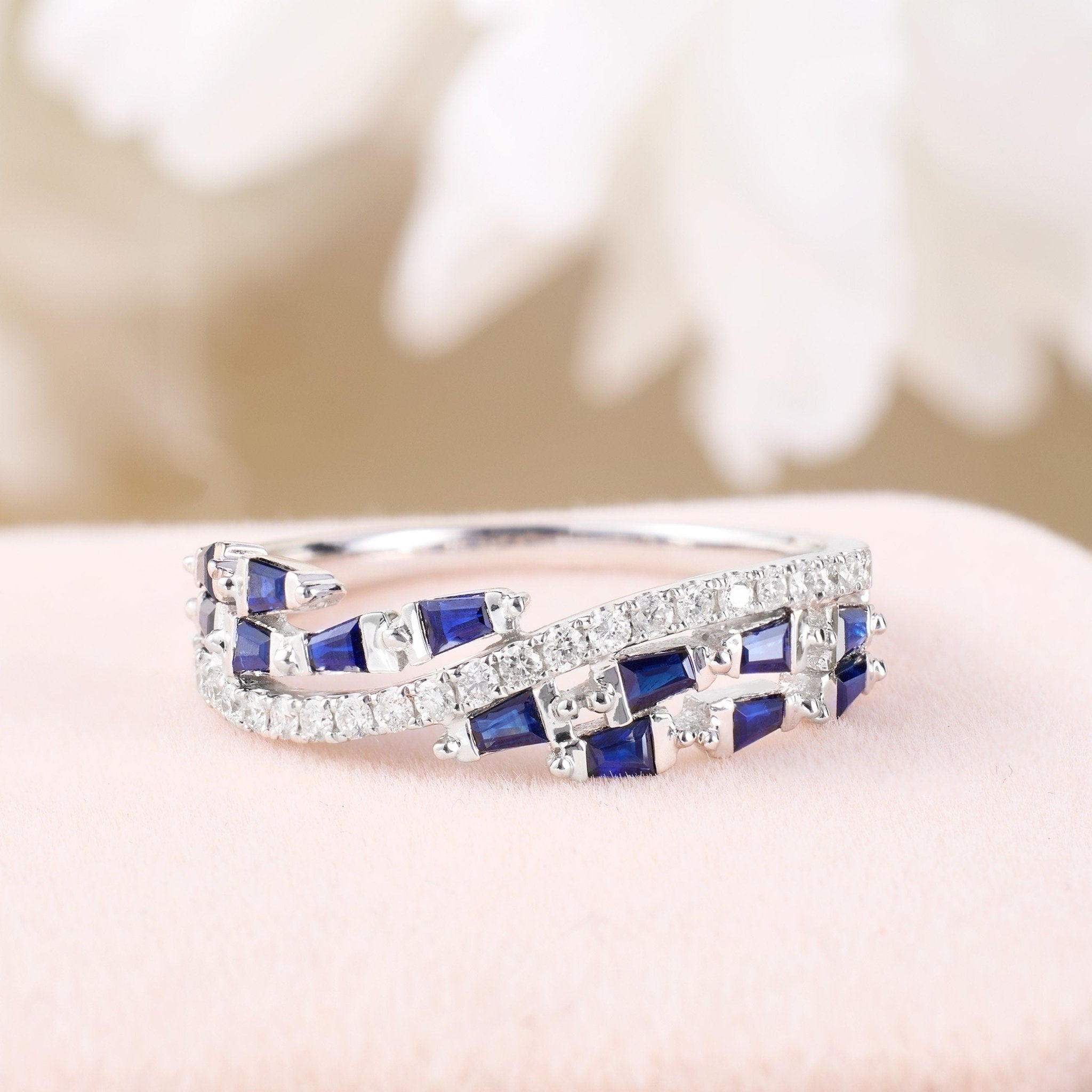 18K Gold Natural Diamond Sapphire Band - Jewelry And Store
