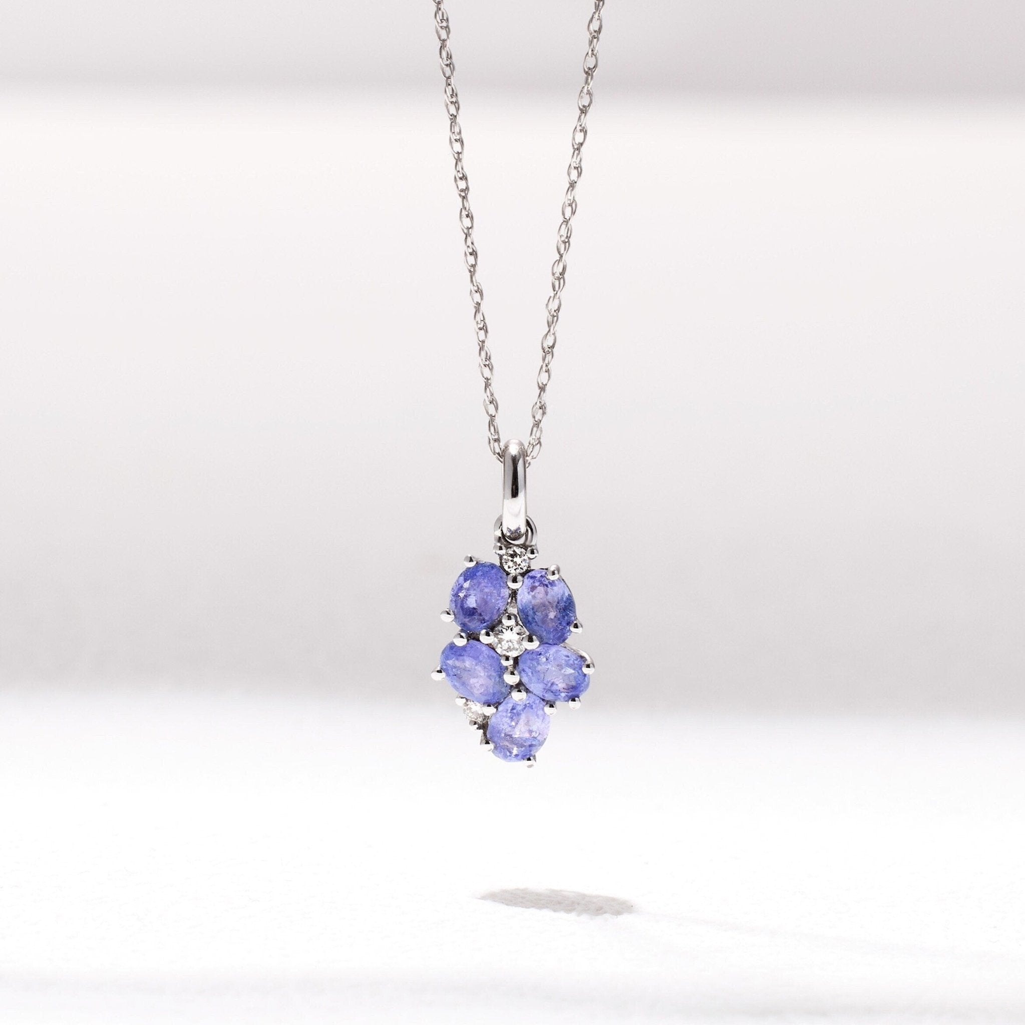 18K White Gold Grape Pendant with Nature Tanzanite and Diamond - Jewelry And Store