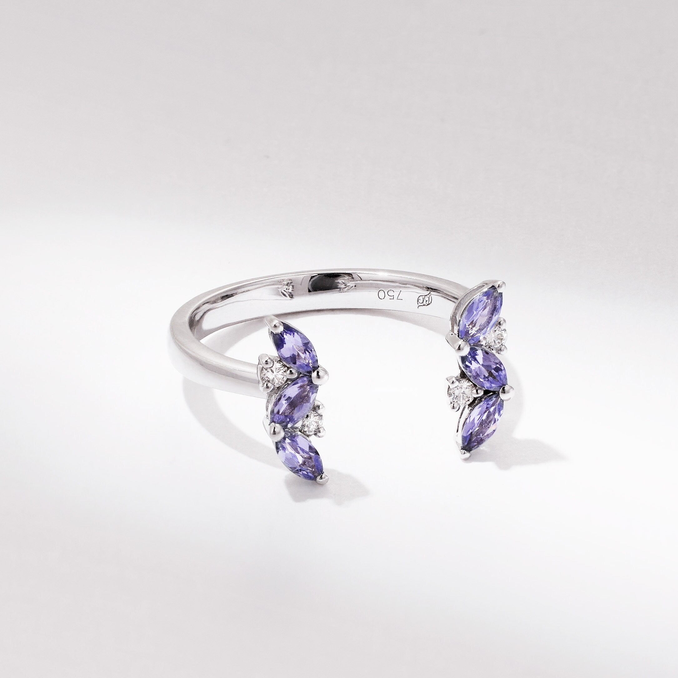18K Gold Open Ring with Nature Tanzanite and Diamond - Jewelry And Store