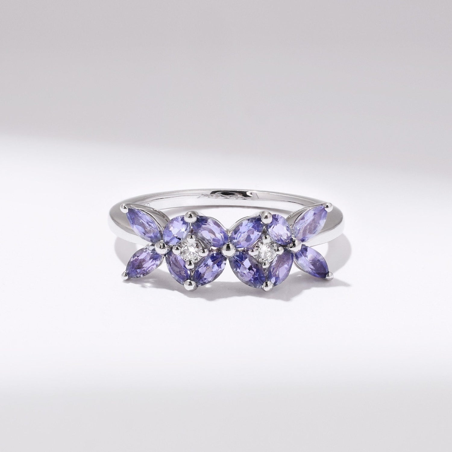 18K Gold Flowers Ring with Nature Marquise Tanzanite and Diamond - Jewelry And Store