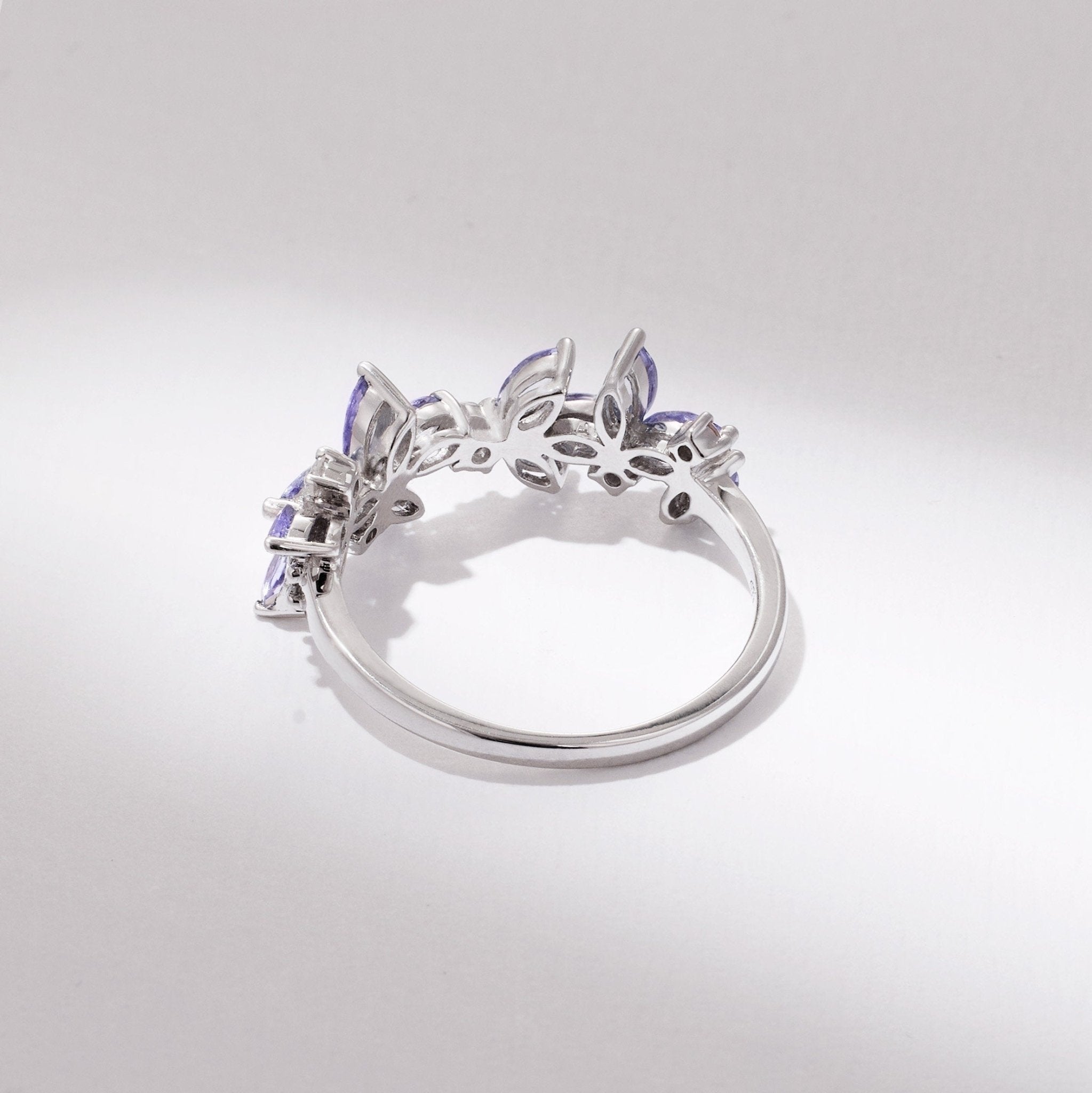 18K Gold Marquise Floral Ring with Natural Diamond and Lavender - Jewelry And Store