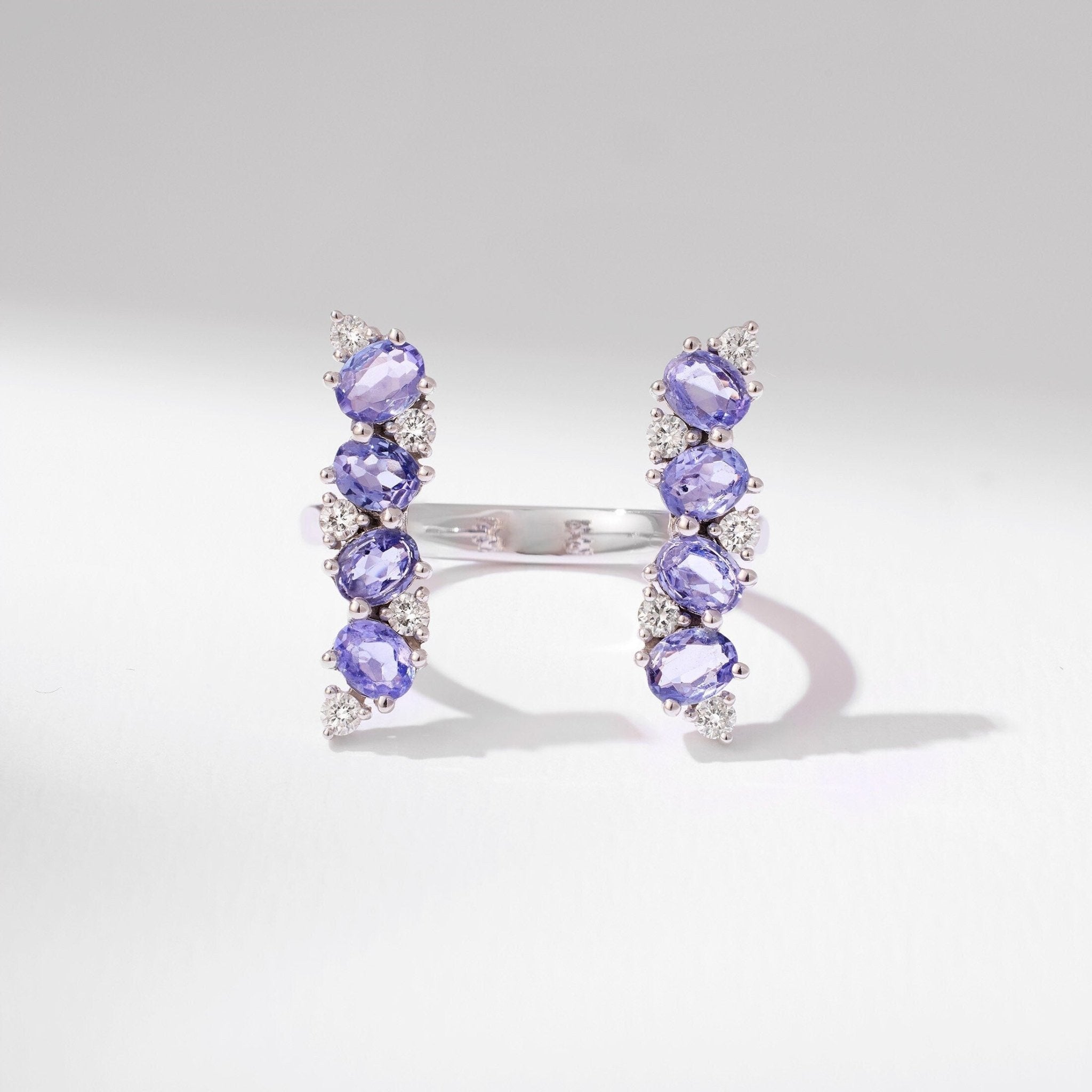 18K Gold Open Ring with Nature Tanzanite and Diamond - Jewelry And Store