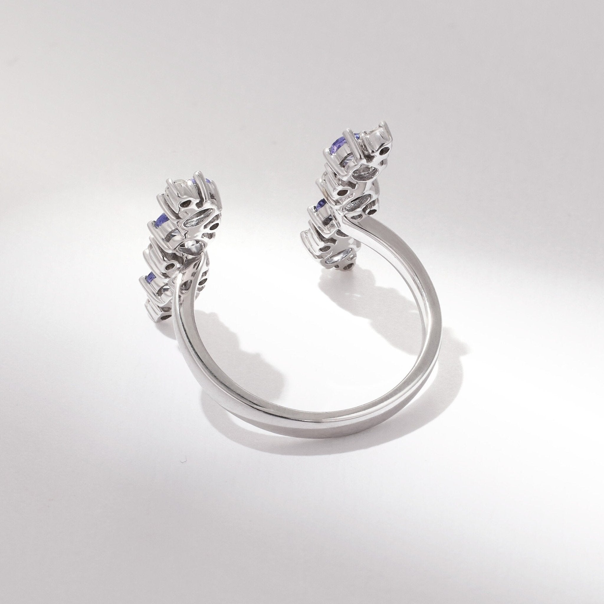 18K Gold Open Ring with Nature Tanzanite and Diamond - Jewelry And Store