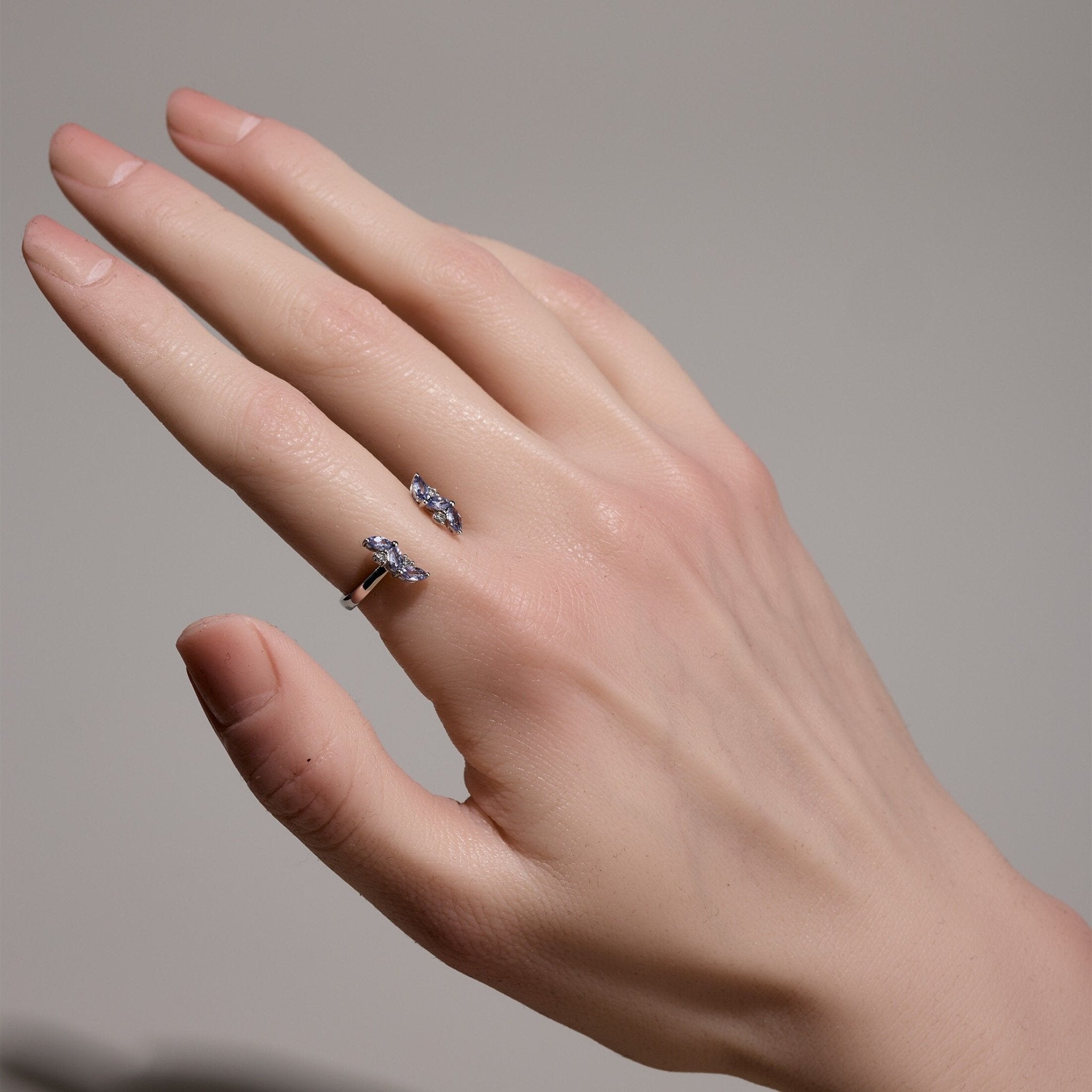 18K Gold Open Ring with Nature Tanzanite and Diamond - Jewelry And Store
