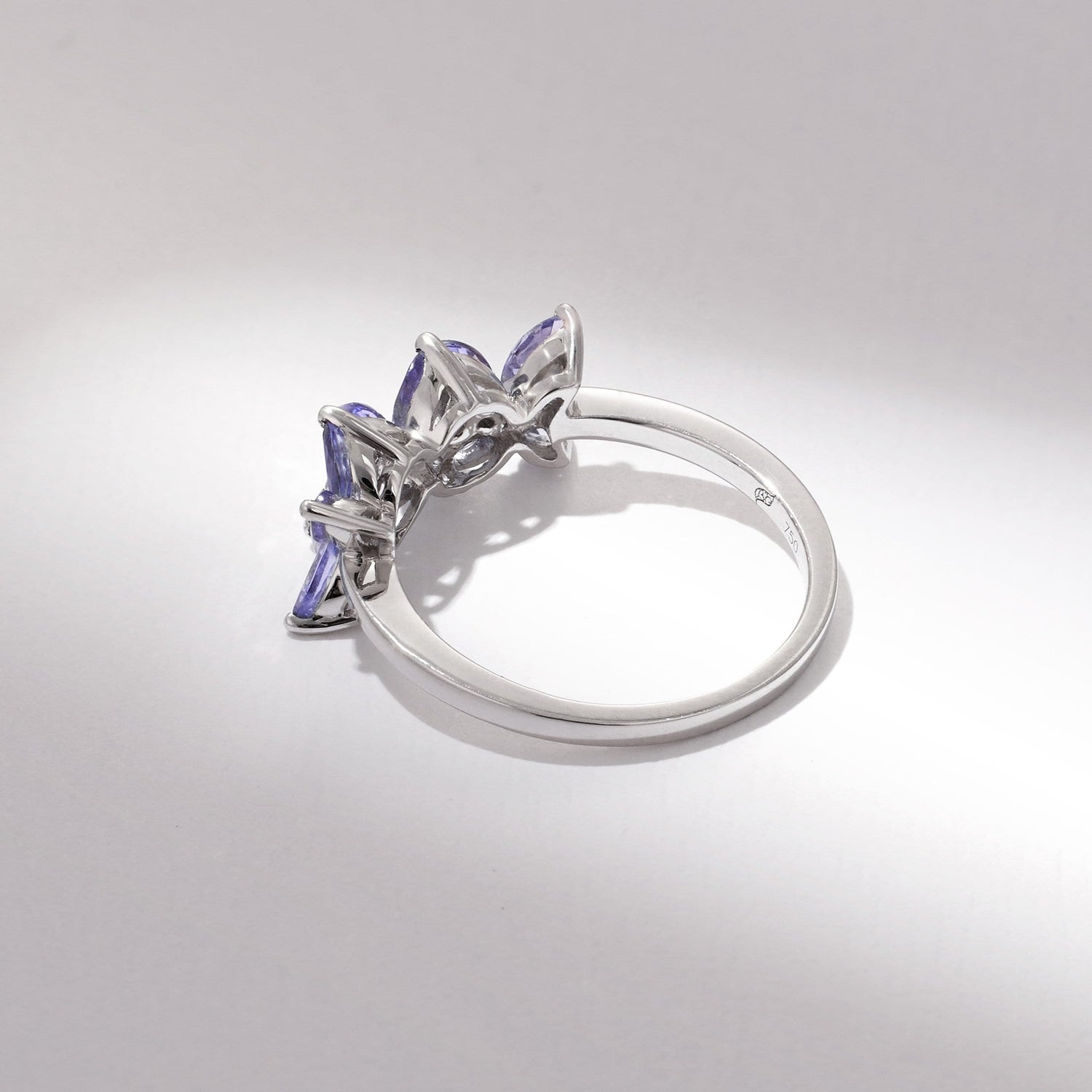 18K Gold Flowers Ring with Nature Marquise Tanzanite and Diamond - Jewelry And Store