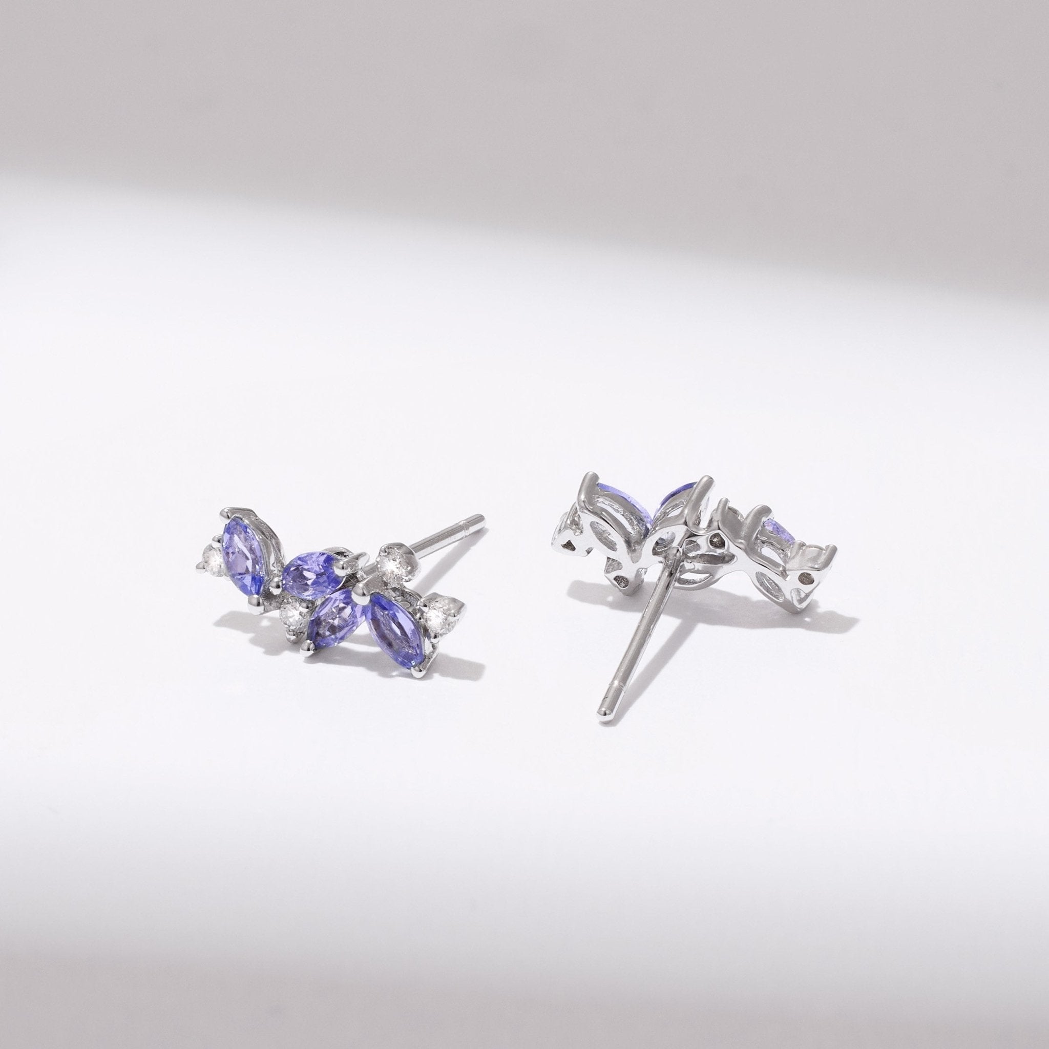 18K Gold Marquise Lavender Tanzanite Flower Stud Earrings - Jewelry And Store