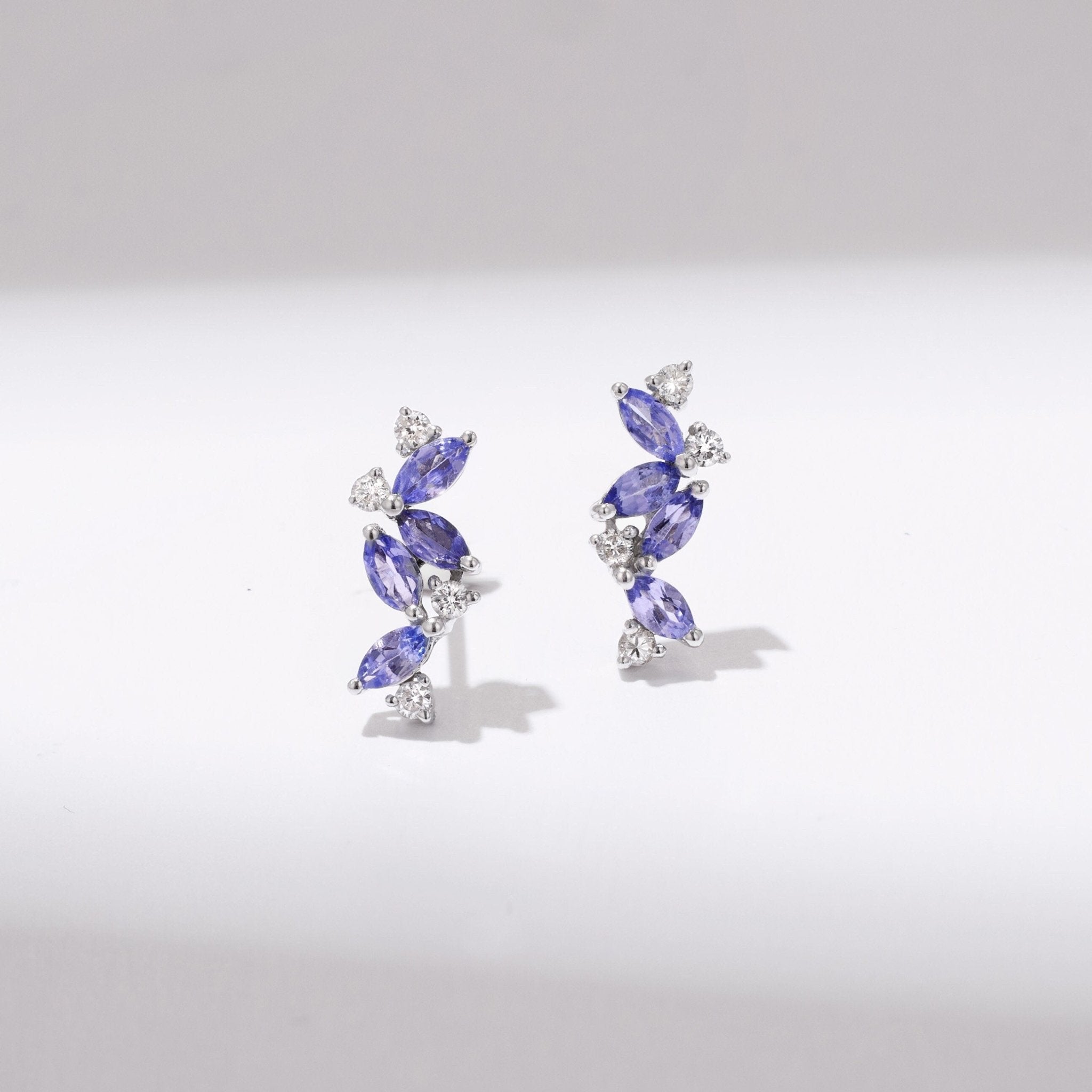 18K Gold Marquise Lavender Tanzanite Flower Stud Earrings - Jewelry And Store