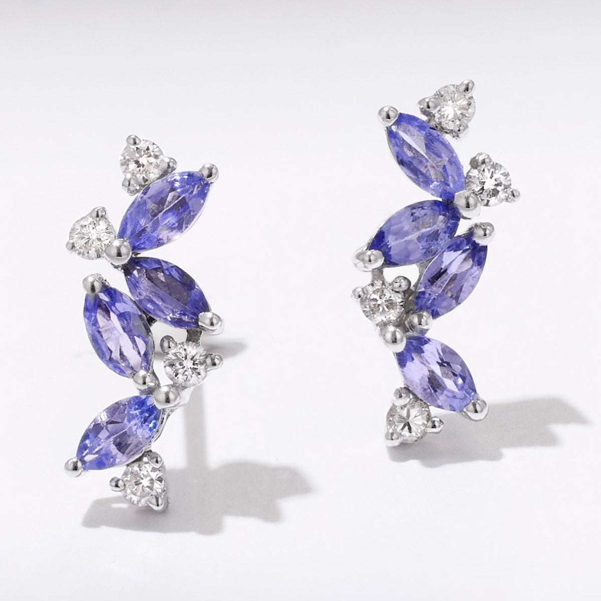18K Gold Marquise Lavender Tanzanite Flower Stud Earrings - Jewelry And Store