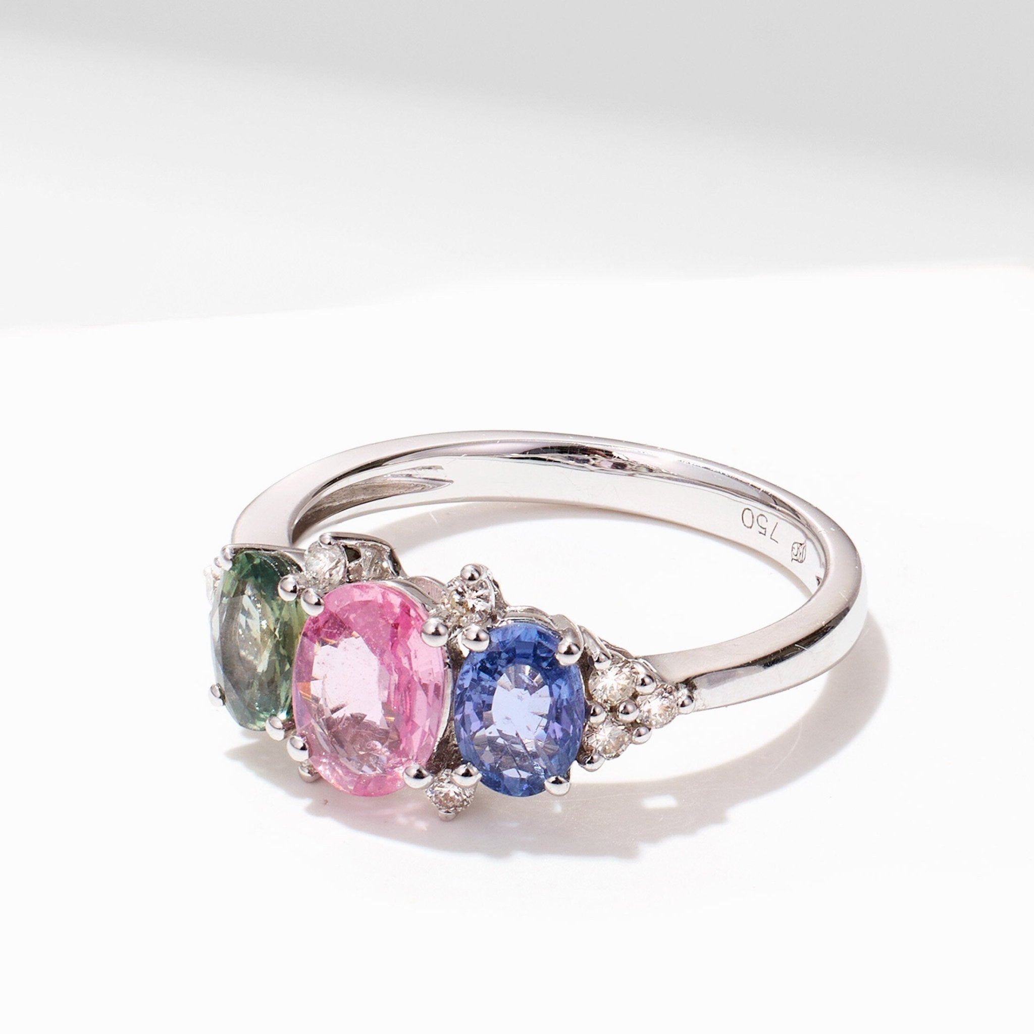 18K Gold Multi - Colored Fancy Sapphire & Diamond Ring - Jewelry And Store