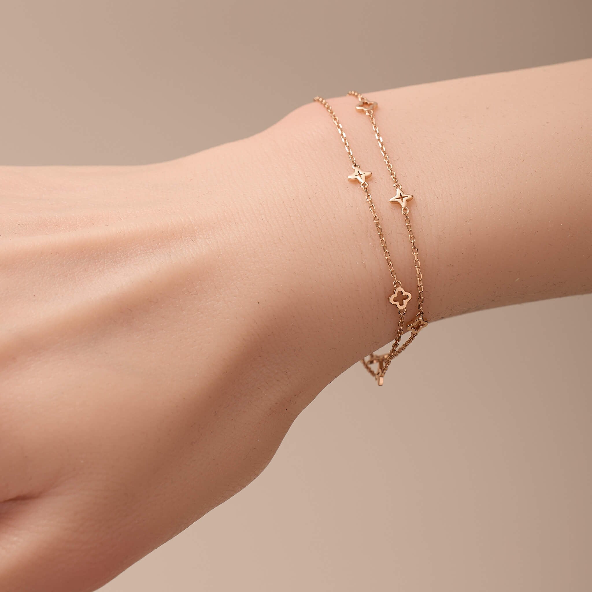 925 Silver Clover Double Layered Bracelet - Jewelry And Store