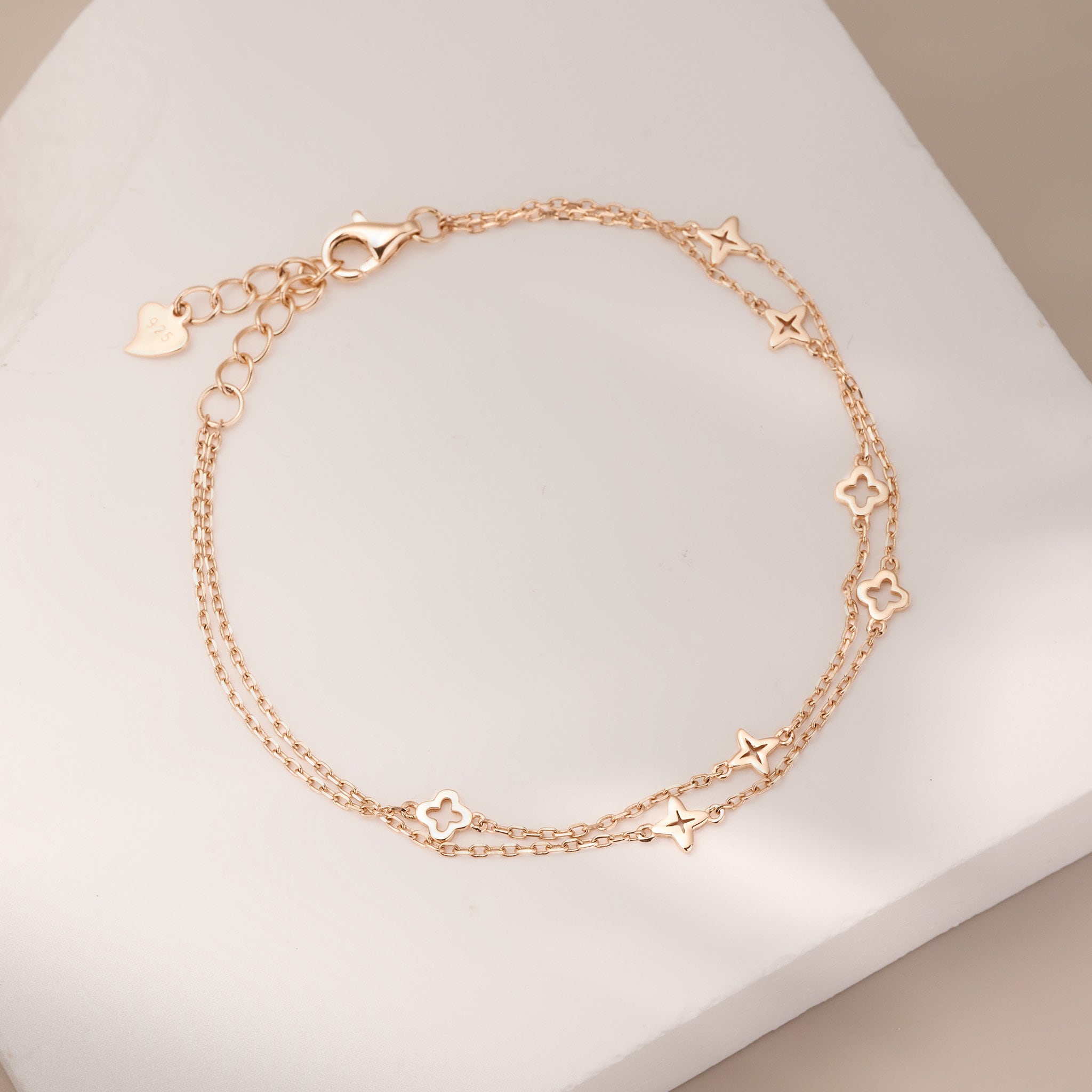 925 Silver Clover Double Layered Bracelet - Jewelry And Store