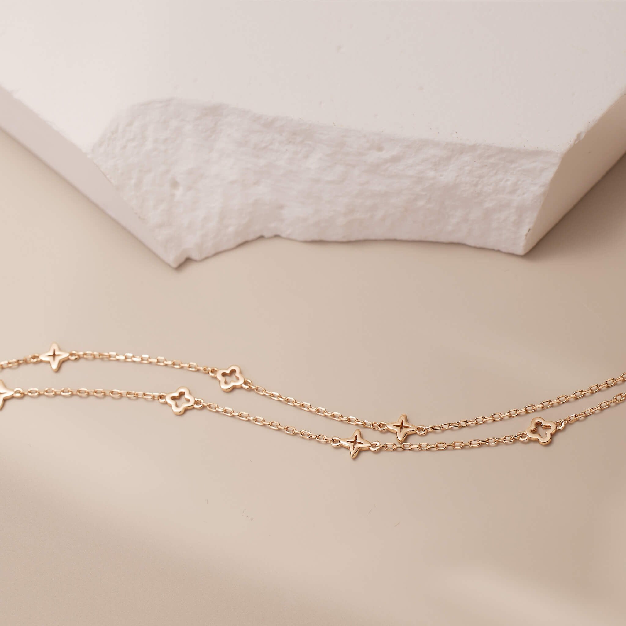 925 Silver Clover Double Layered Bracelet - Jewelry And Store