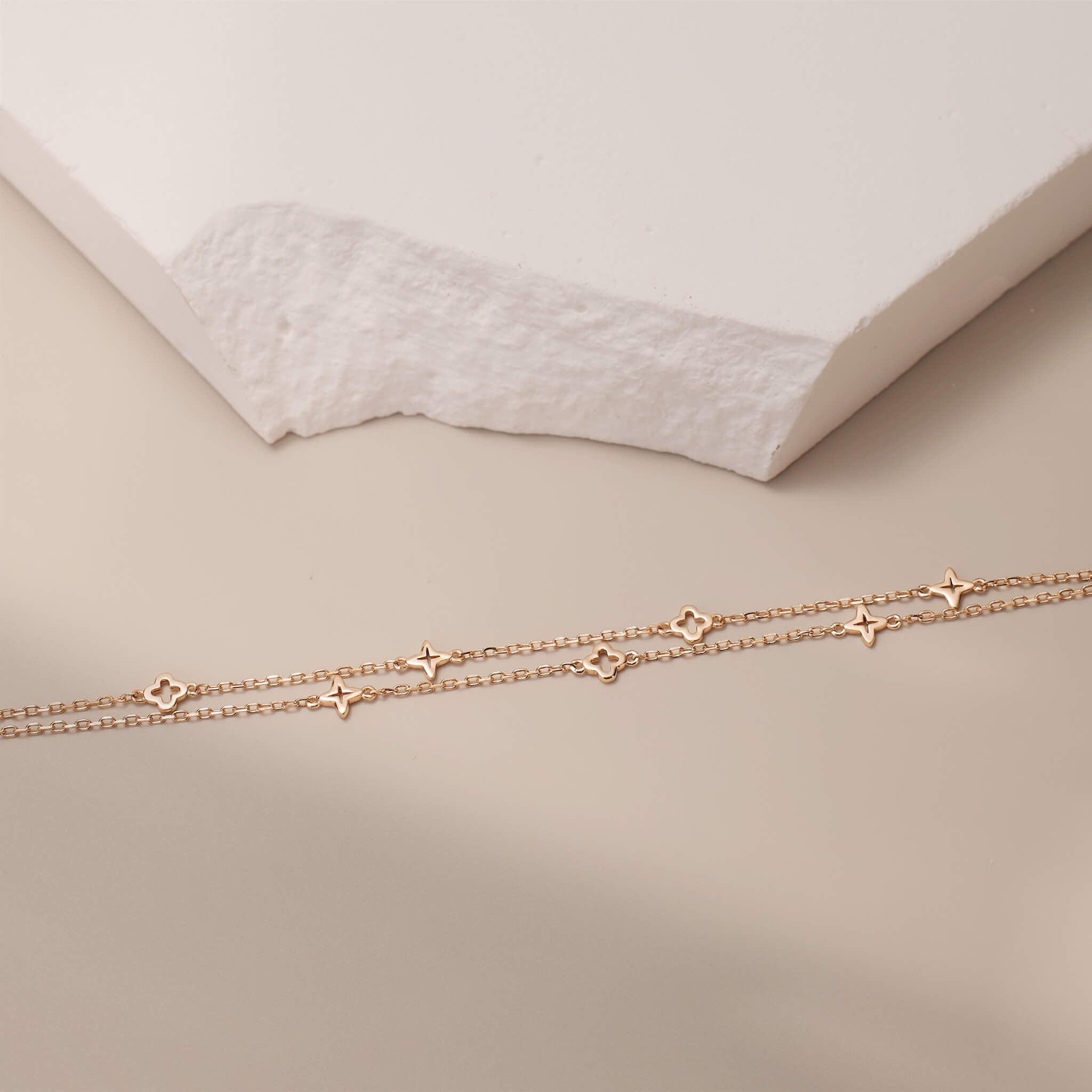 925 Silver Clover Double Layered Bracelet - Jewelry And Store