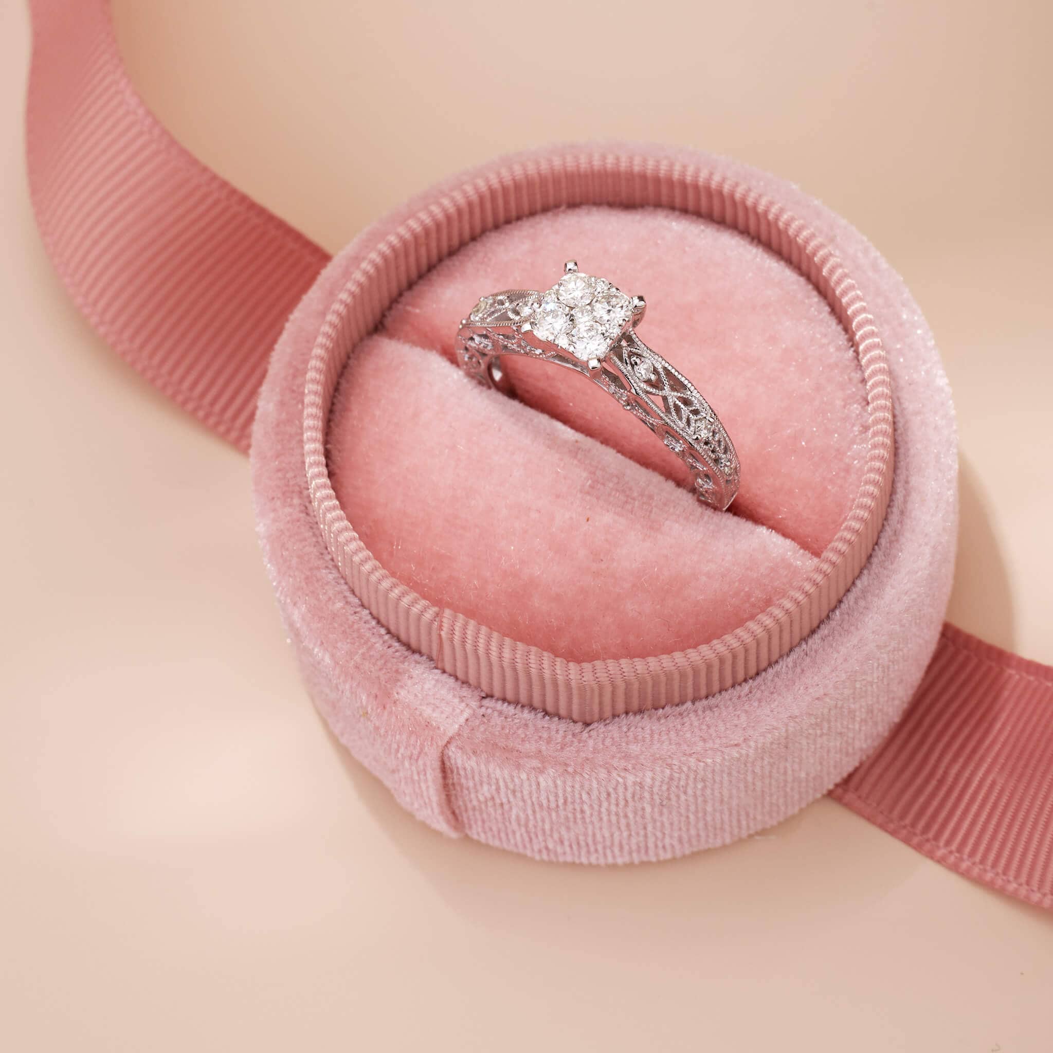 0.52 ct.tw. Vintage - styled Milgrain - Detailed Diamond Engagement Ring in 14K Gold - Jewelry And Store
