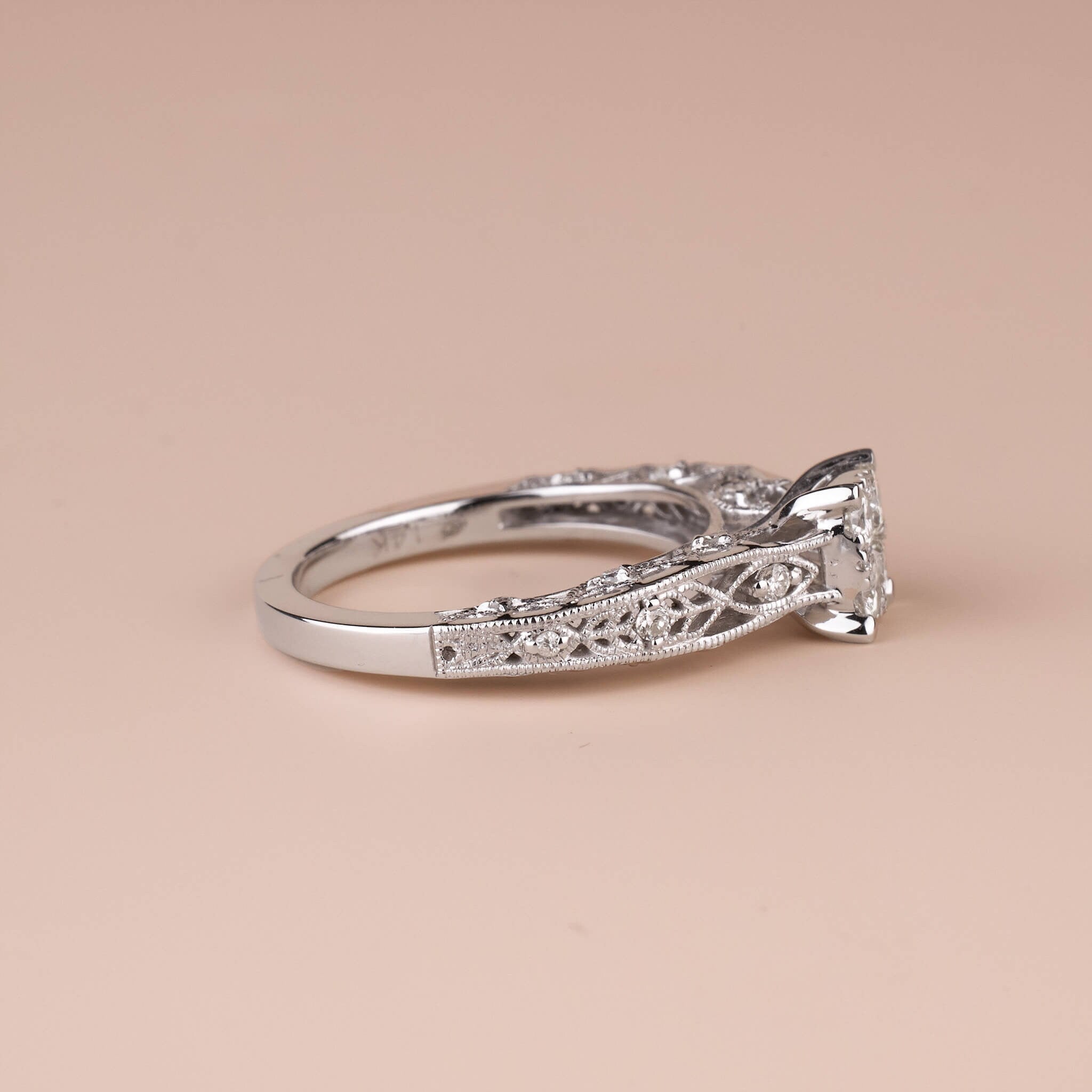 0.52 ct.tw. Vintage - styled Milgrain - Detailed Diamond Engagement Ring in 14K Gold - Jewelry And Store