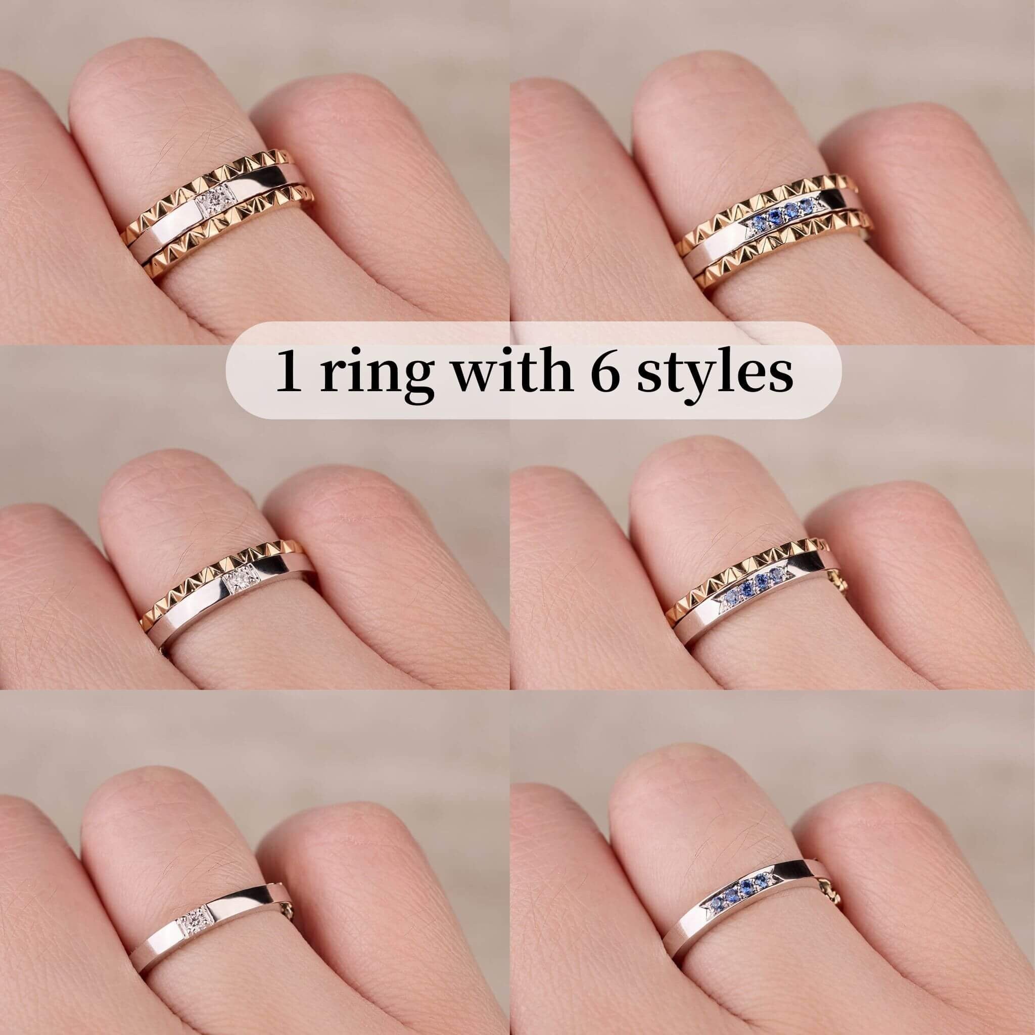 Two - Flips Diamond and Sapphire Ring(1 Rings with 6 Styles) - Jewelry And Store