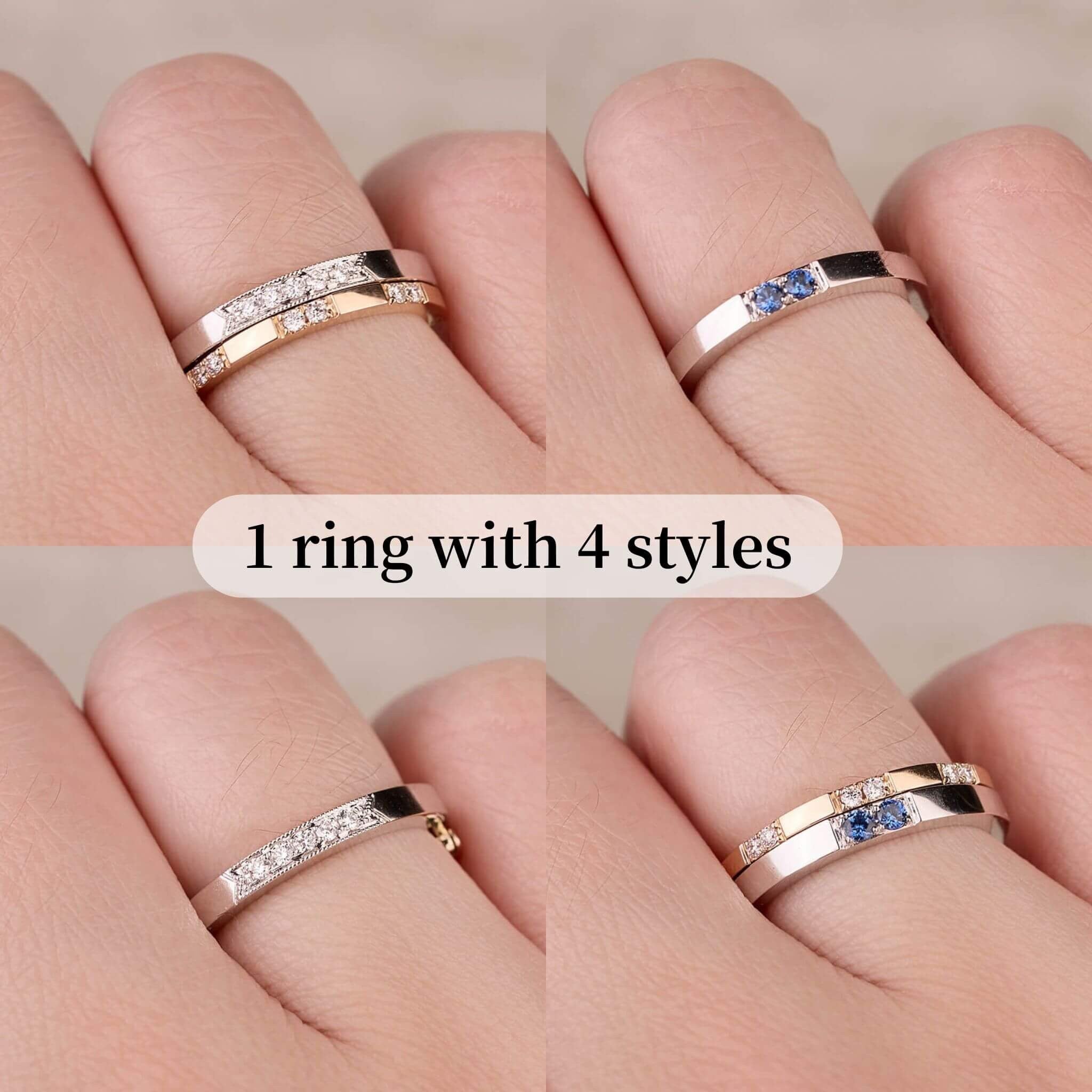 One - Flip Diamond and Sapphire Ring(1 Rings with 4 Styles) - Jewelry And Store