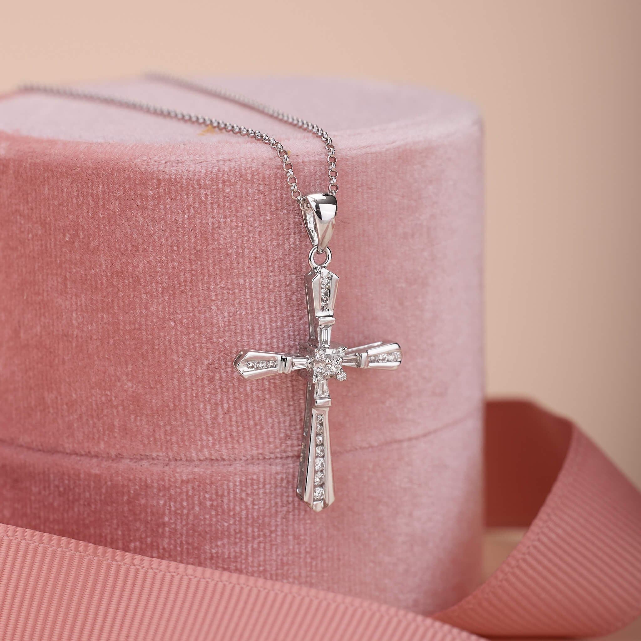 18K Gold Vintage - Styled Cross Pendant with Natural Diamond - Jewelry And Store