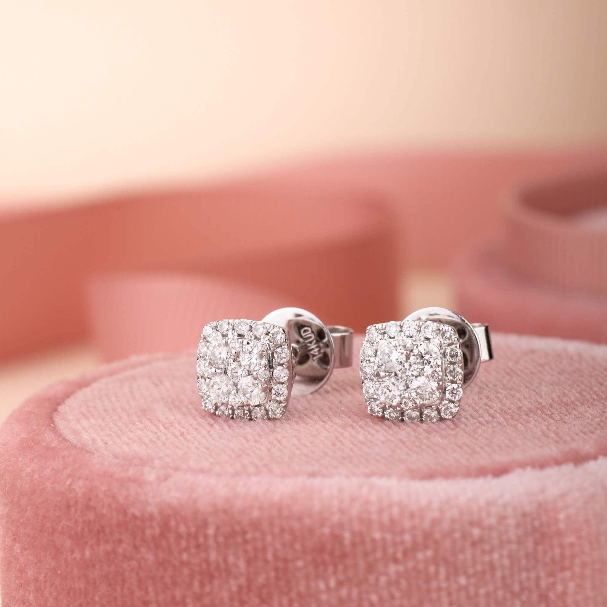 14K Gold Classic Diamond Halo Earrings - Jewelry And Store