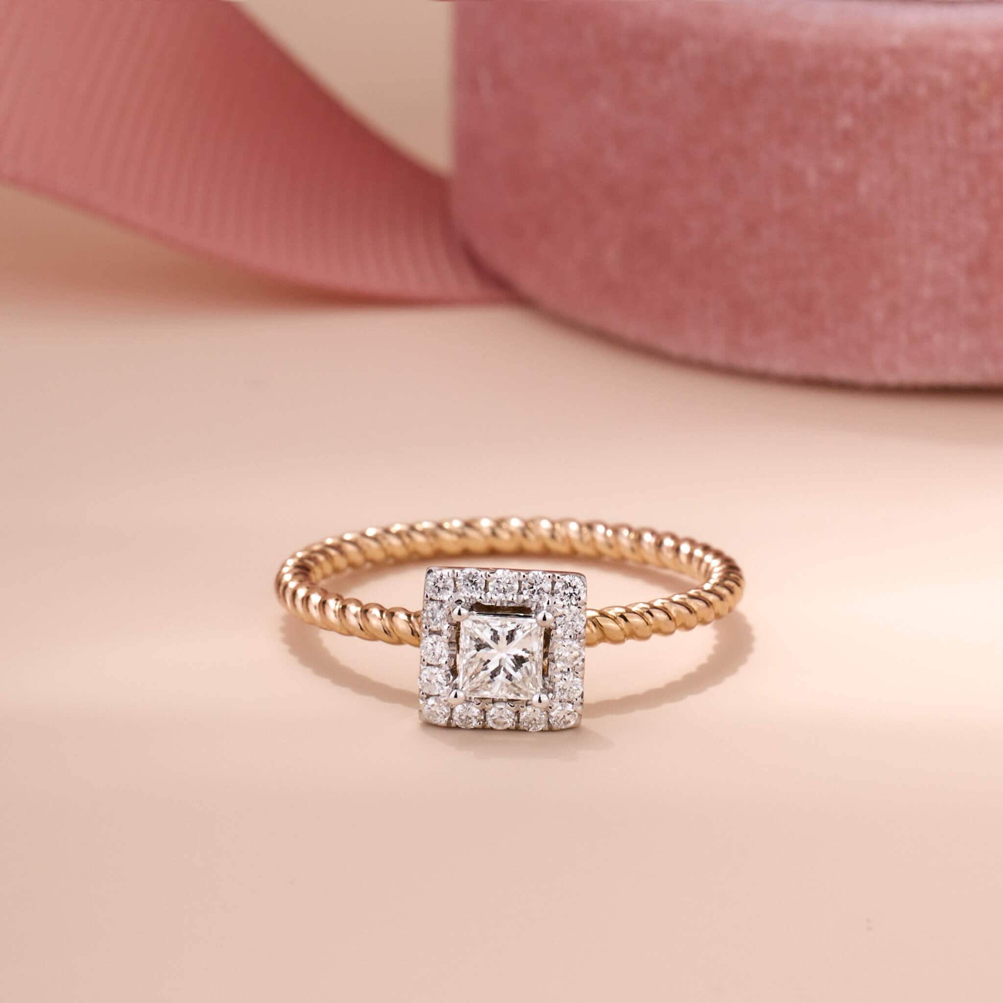 18K Gold Unique Princess - Cut Diamond Engagement Ring - Jewelry And Store