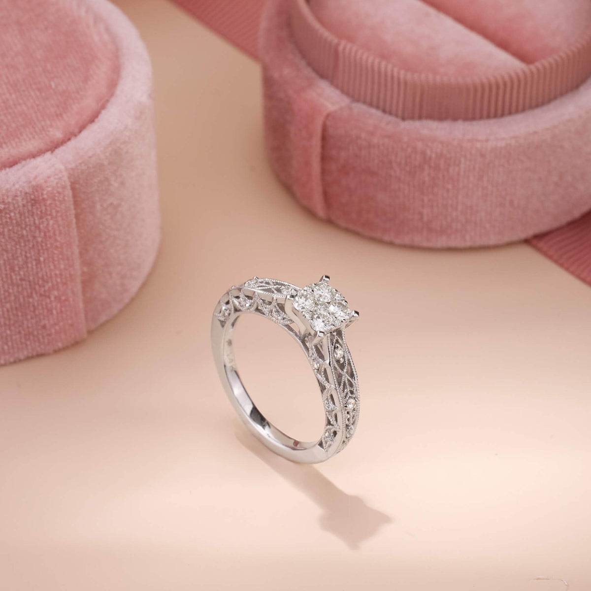 0.52 ct.tw. Vintage - styled Milgrain - Detailed Diamond Engagement Ring in 14K Gold - Jewelry And Store