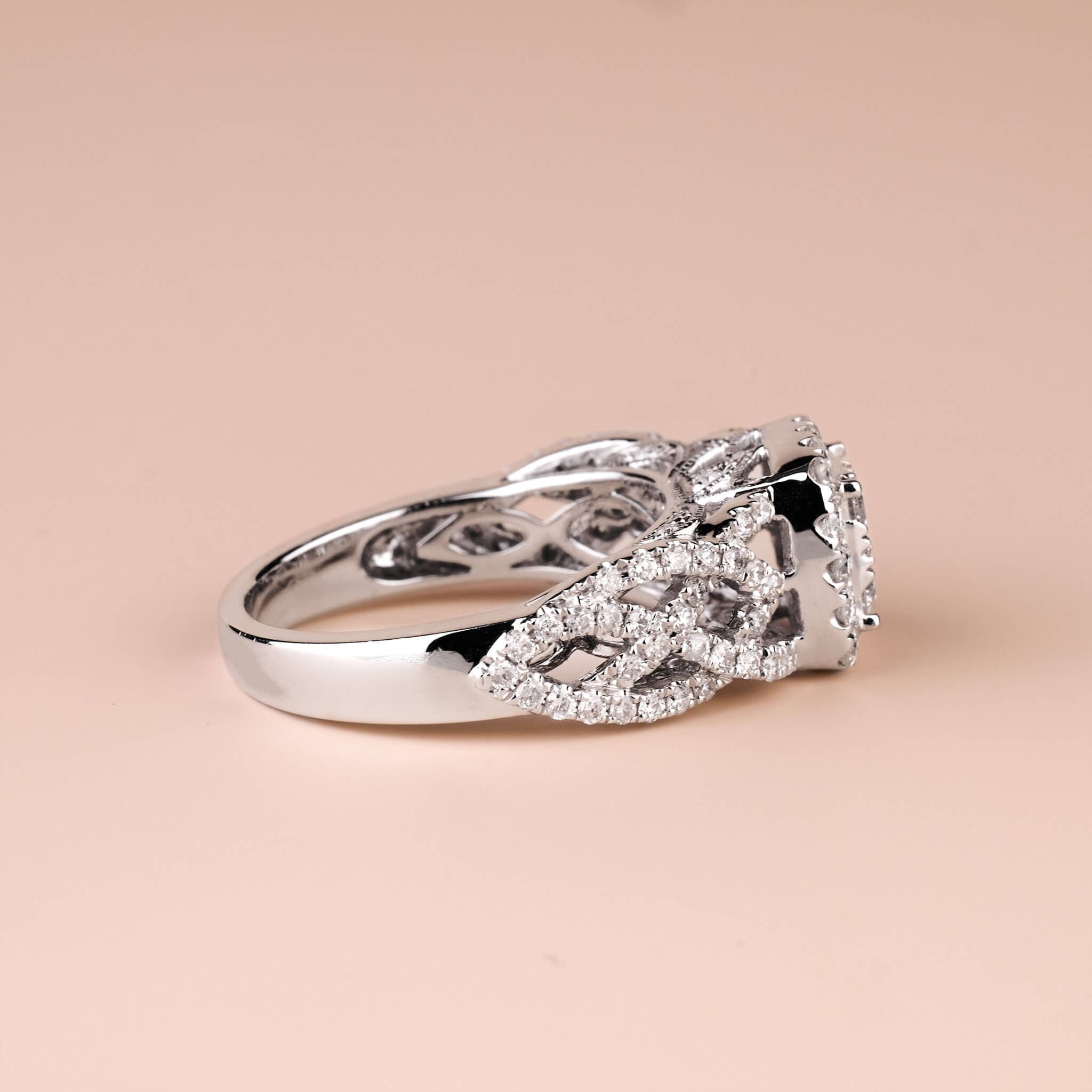 1.13 ct.tw. Vintage - styled Diamond Halo Ring in 14K Gold - Jewelry And Store