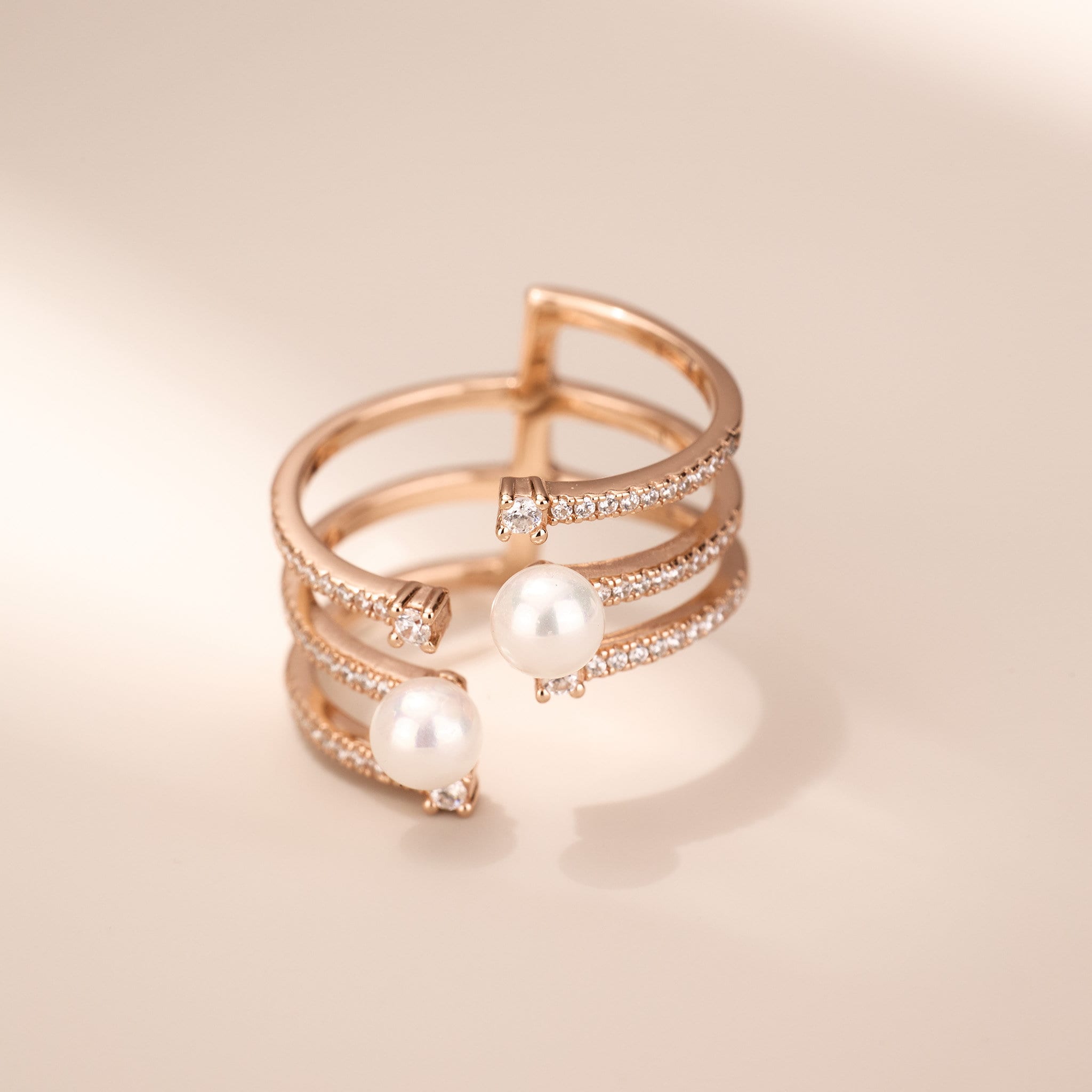 925 Silver Triple Row Fresh Water Pearl Open Ring - Jewelry And Store