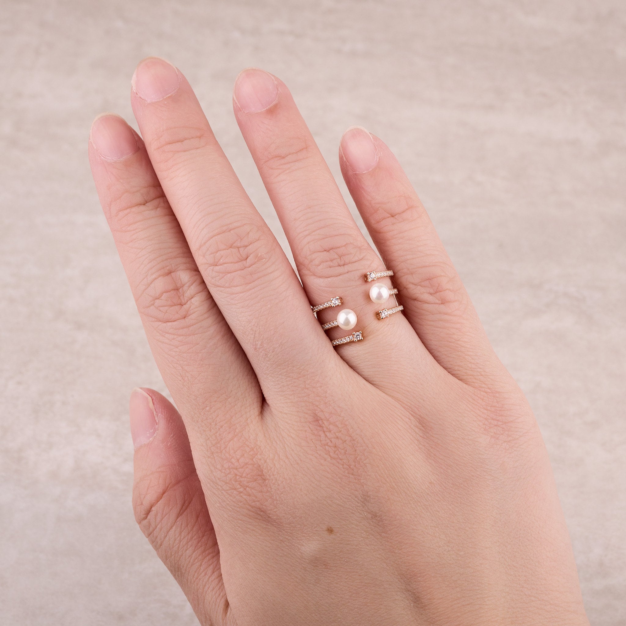 925 Silver Triple Row Fresh Water Pearl Open Ring - Jewelry And Store