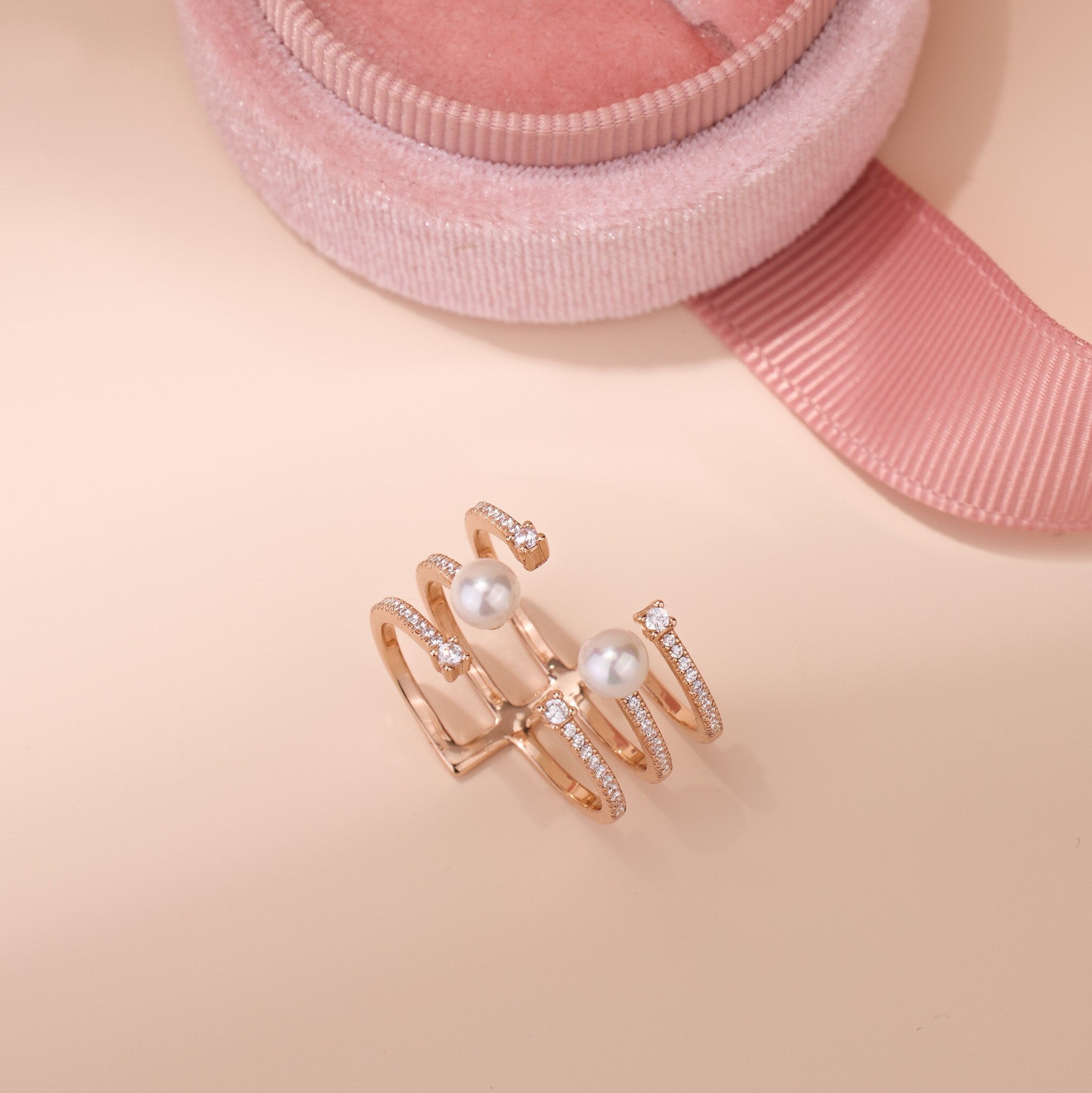 925 Silver Triple Row Fresh Water Pearl Open Ring - Jewelry And Store