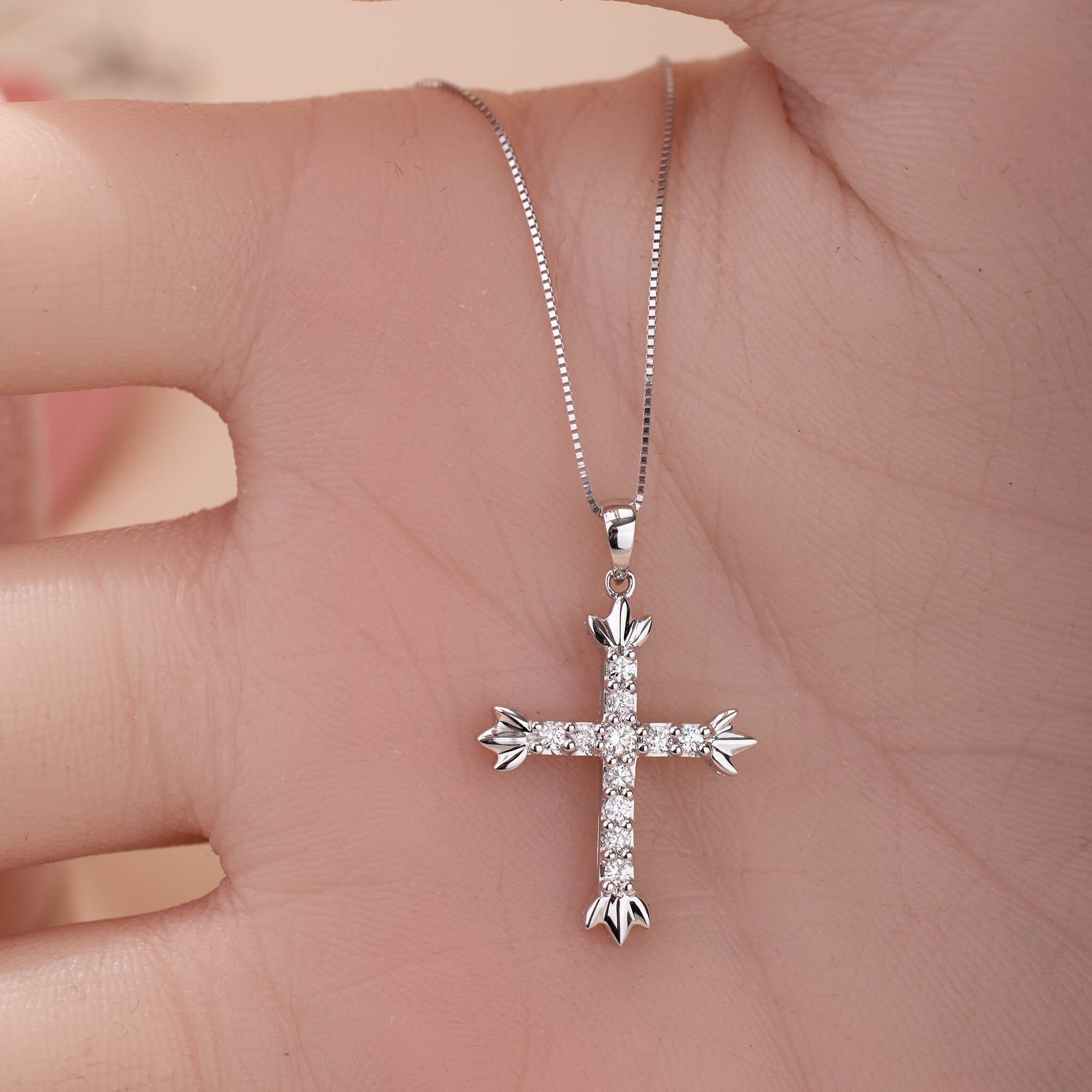 18K Gold Vintage - Styled Cross Pendant with Natural Diamond - Jewelry And Store