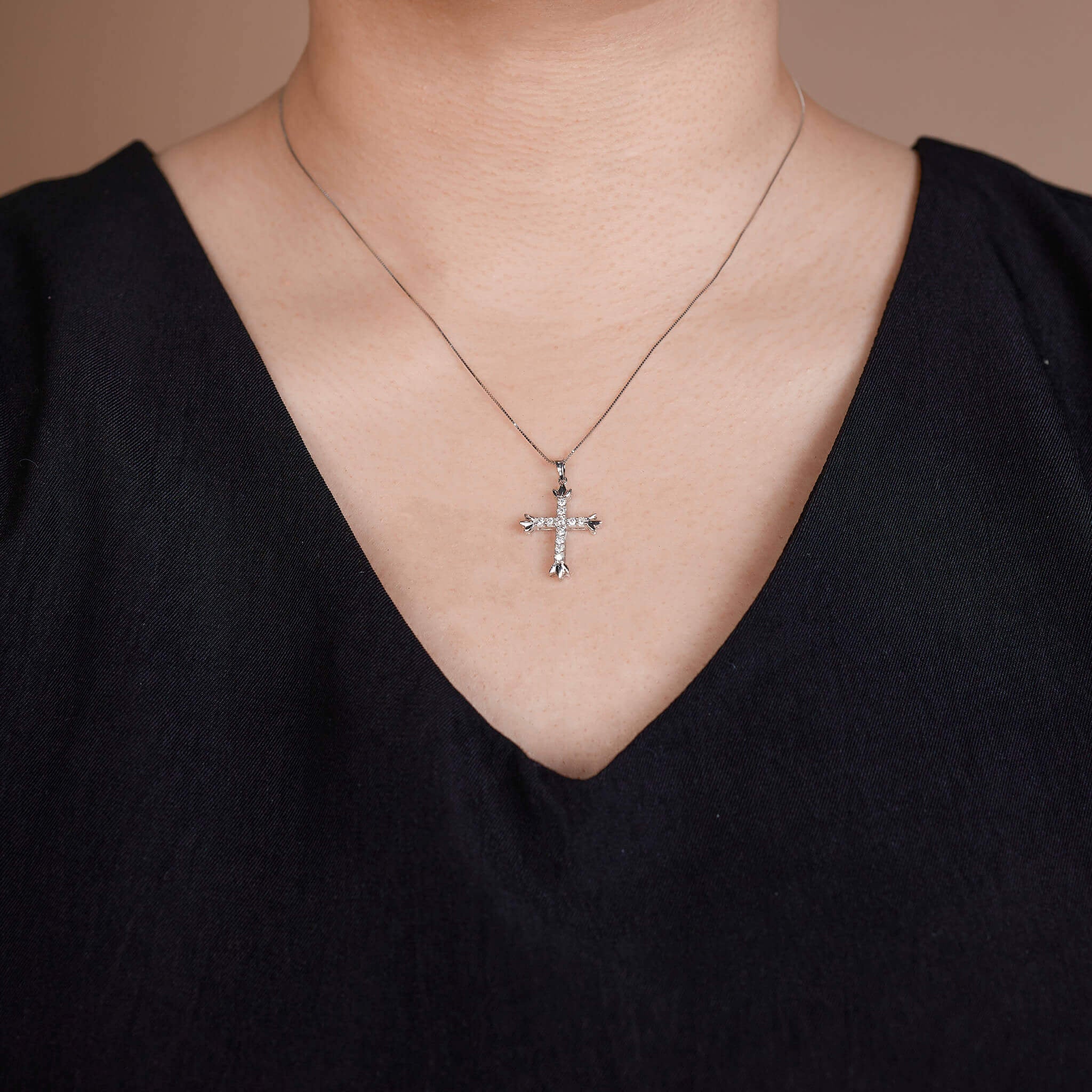 18K Gold Vintage - Styled Cross Pendant with Natural Diamond - Jewelry And Store