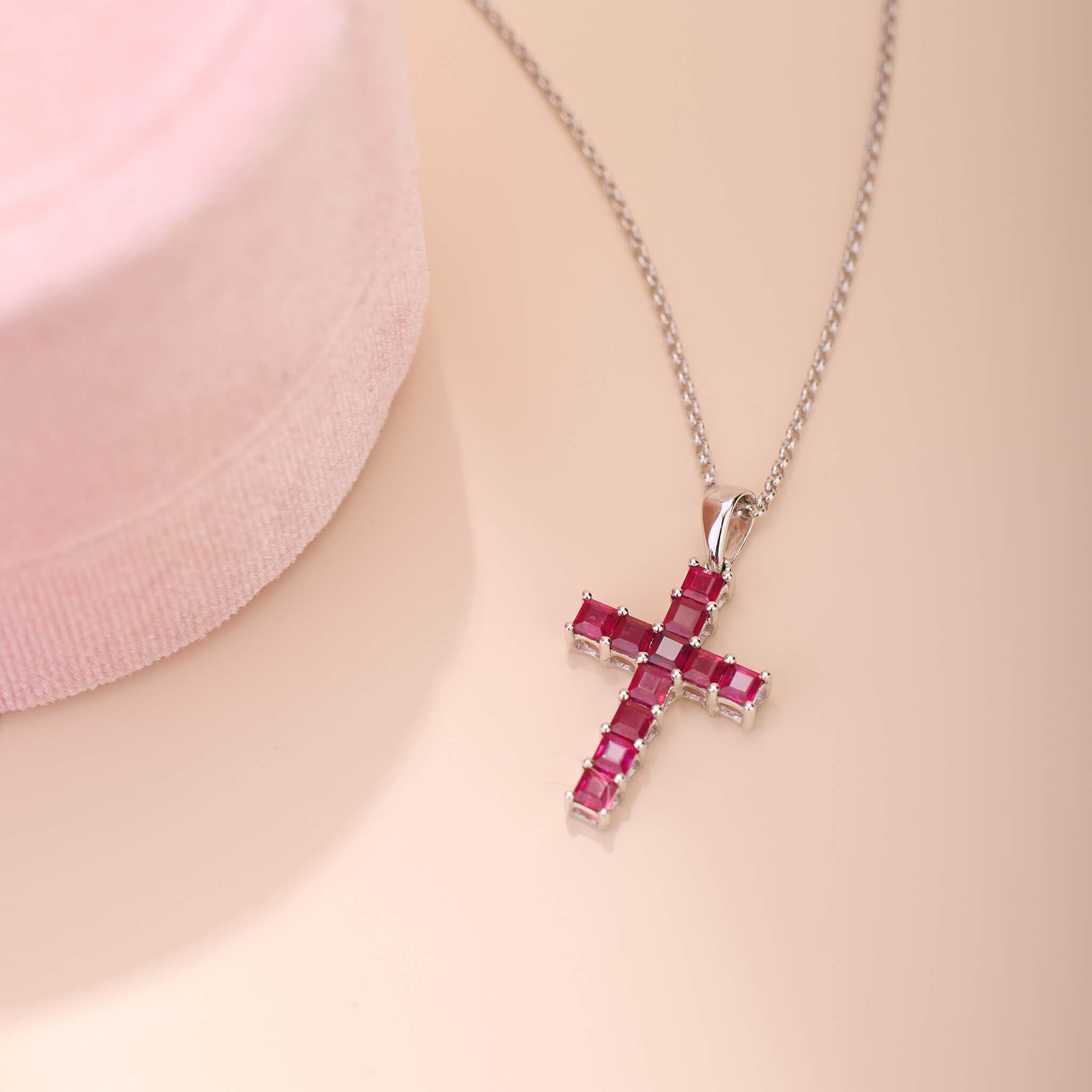 18K Gold Classic Natural Ruby Cross Pendant - Jewelry And Store