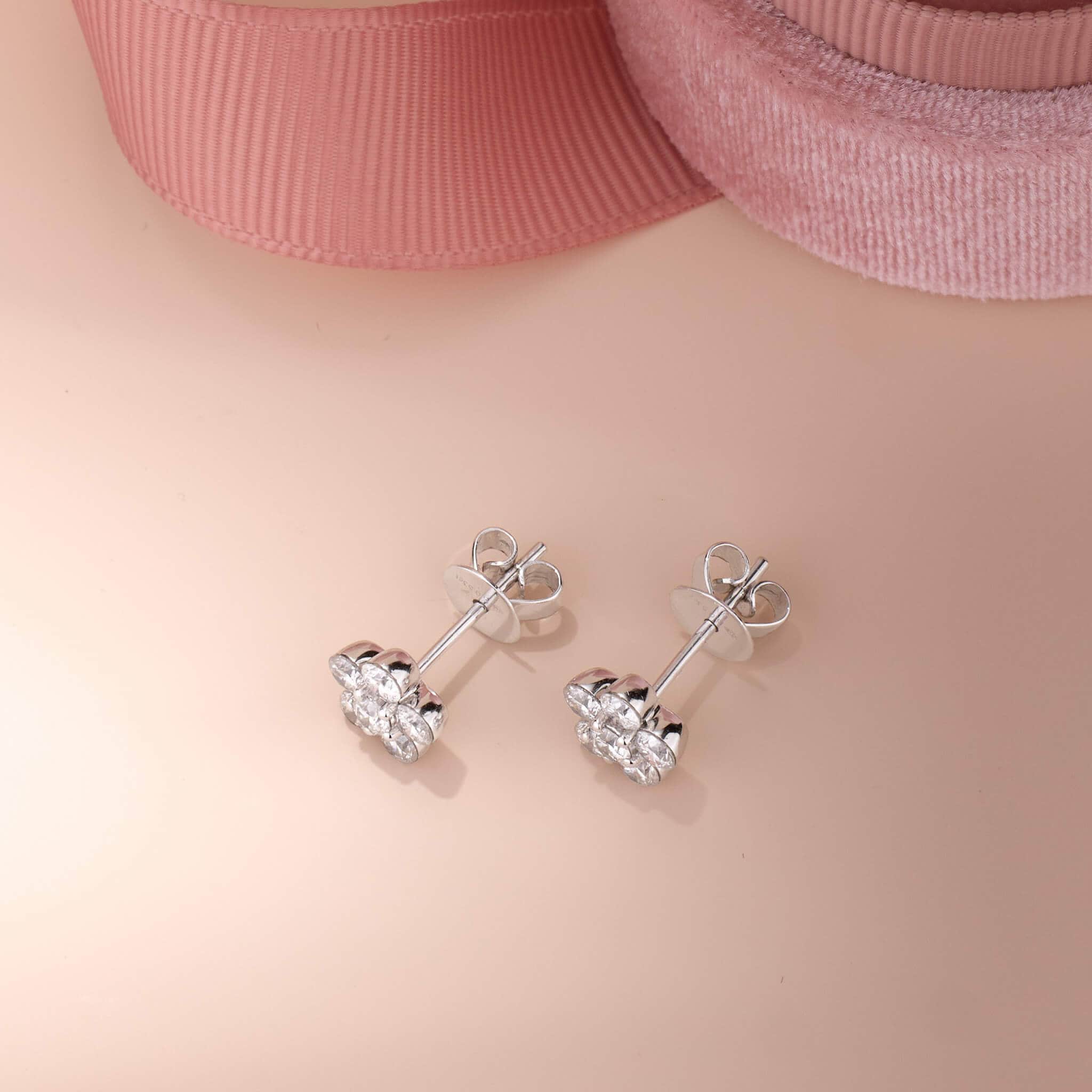 1.08ct.tw. Diamond Flower Stud Earrings - Jewelry And Store