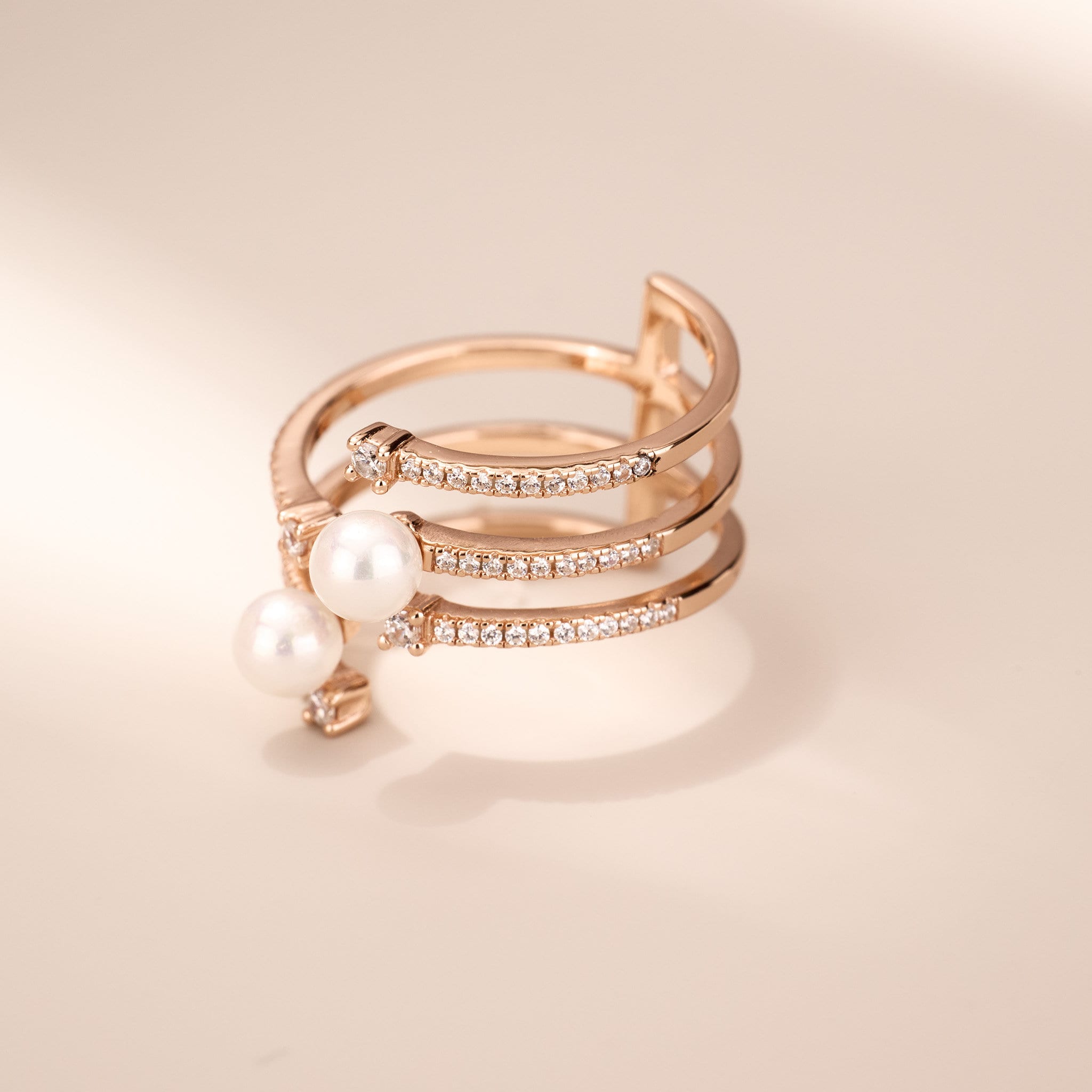 925 Silver Triple Row Fresh Water Pearl Open Ring - Jewelry And Store