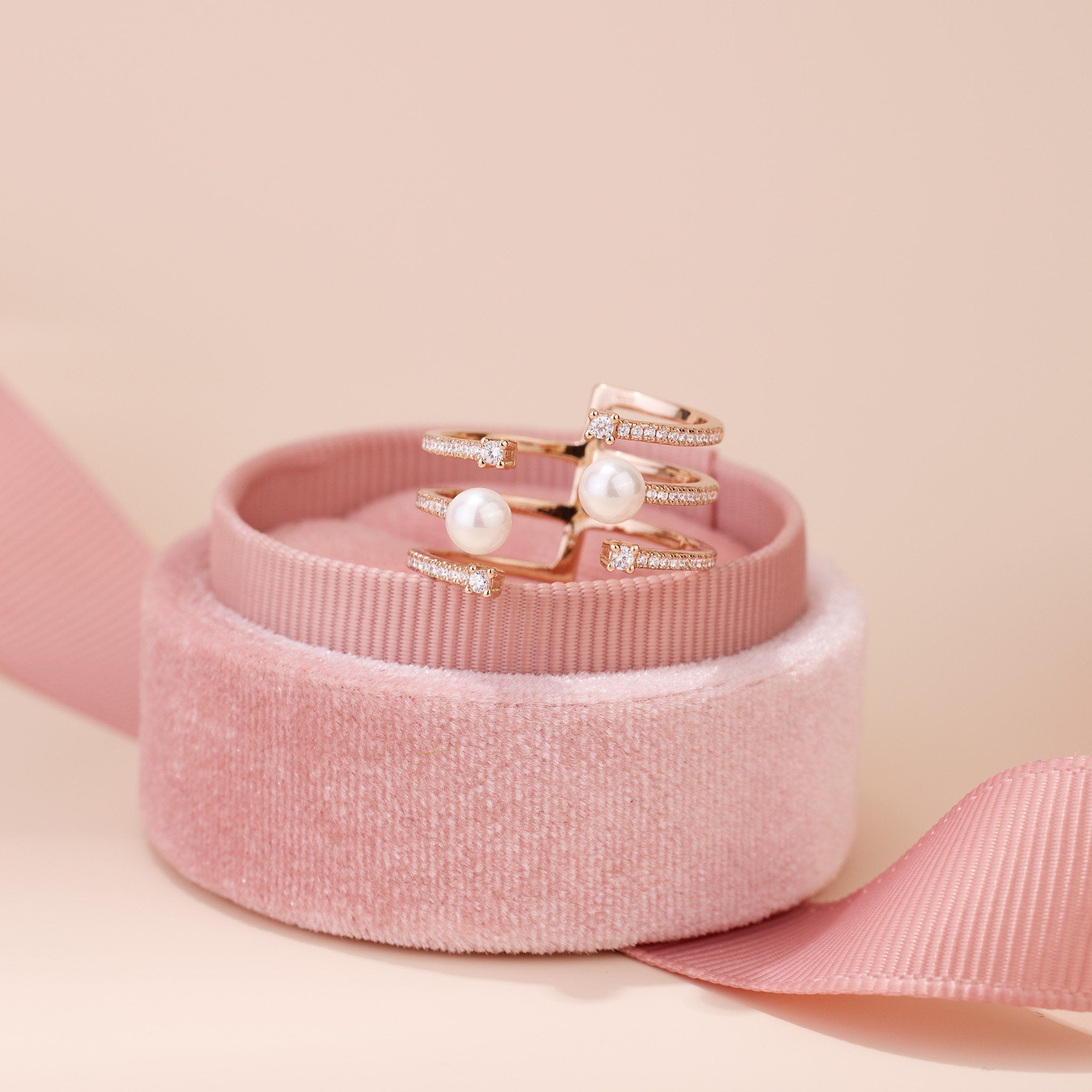 925 Silver Triple Row Fresh Water Pearl Open Ring - Jewelry And Store