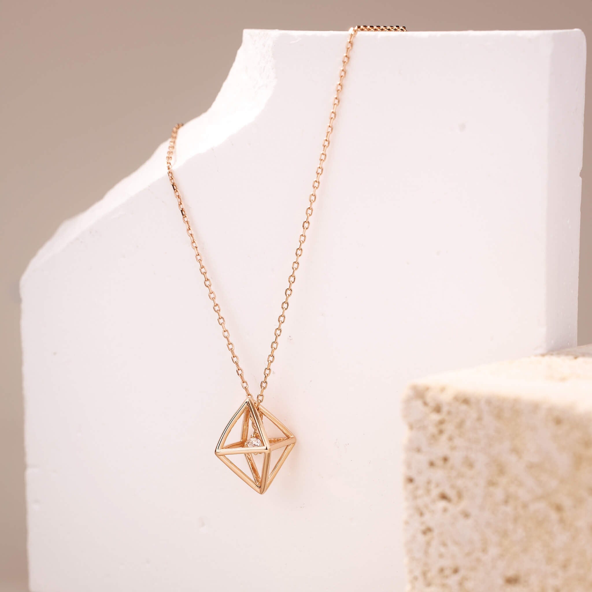 925 Silver Three - dimensional rhombus Necklace - Jewelry And Store