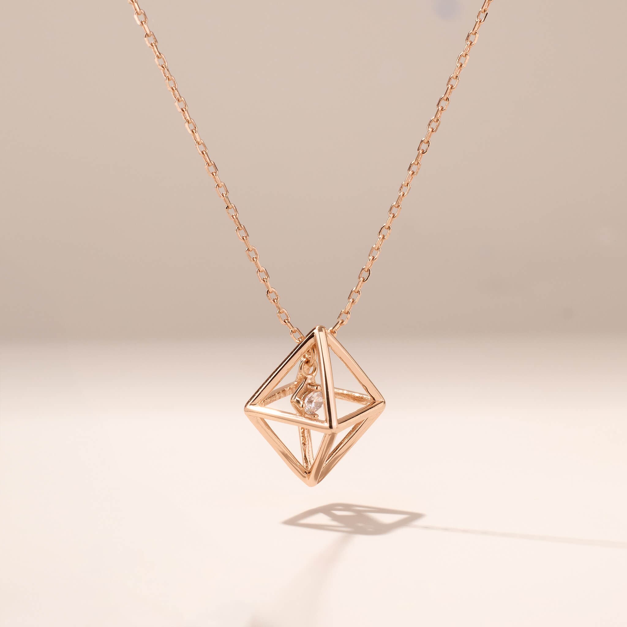 925 Silver Three - dimensional rhombus Necklace - Jewelry And Store