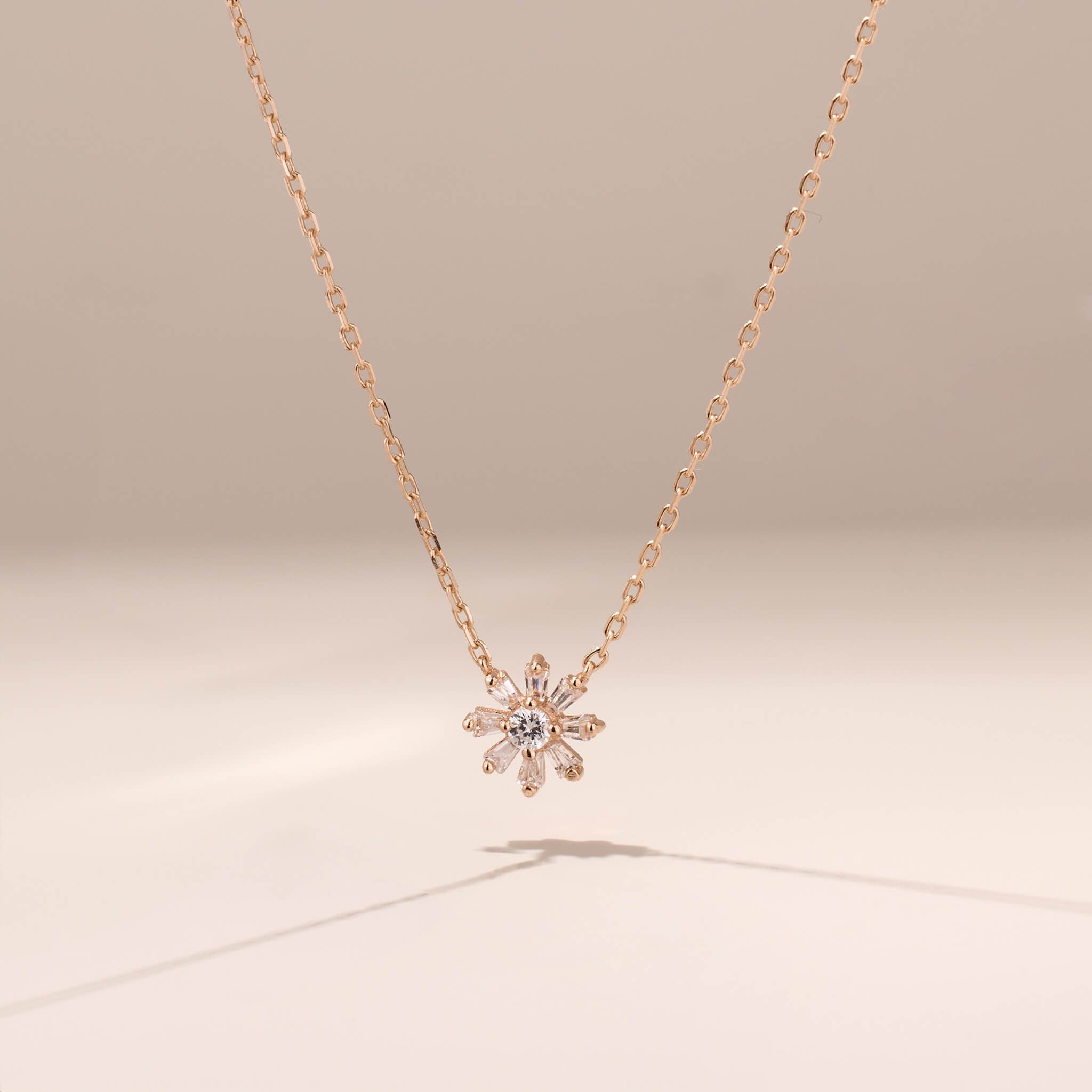 925 Silver Baguette CZ Diamond Flower Necklace - Jewelry And Store