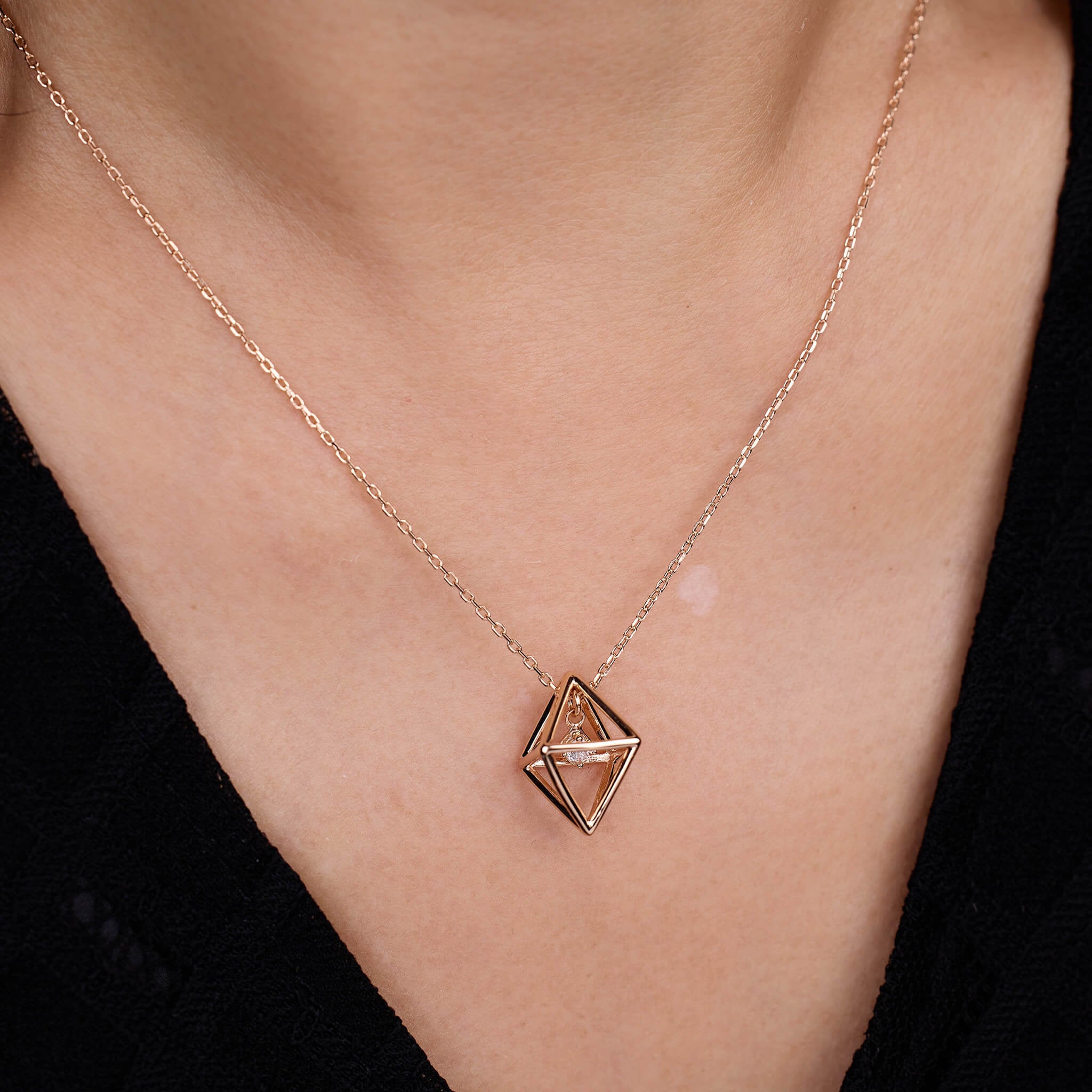 925 Silver Three - dimensional rhombus Necklace - Jewelry And Store