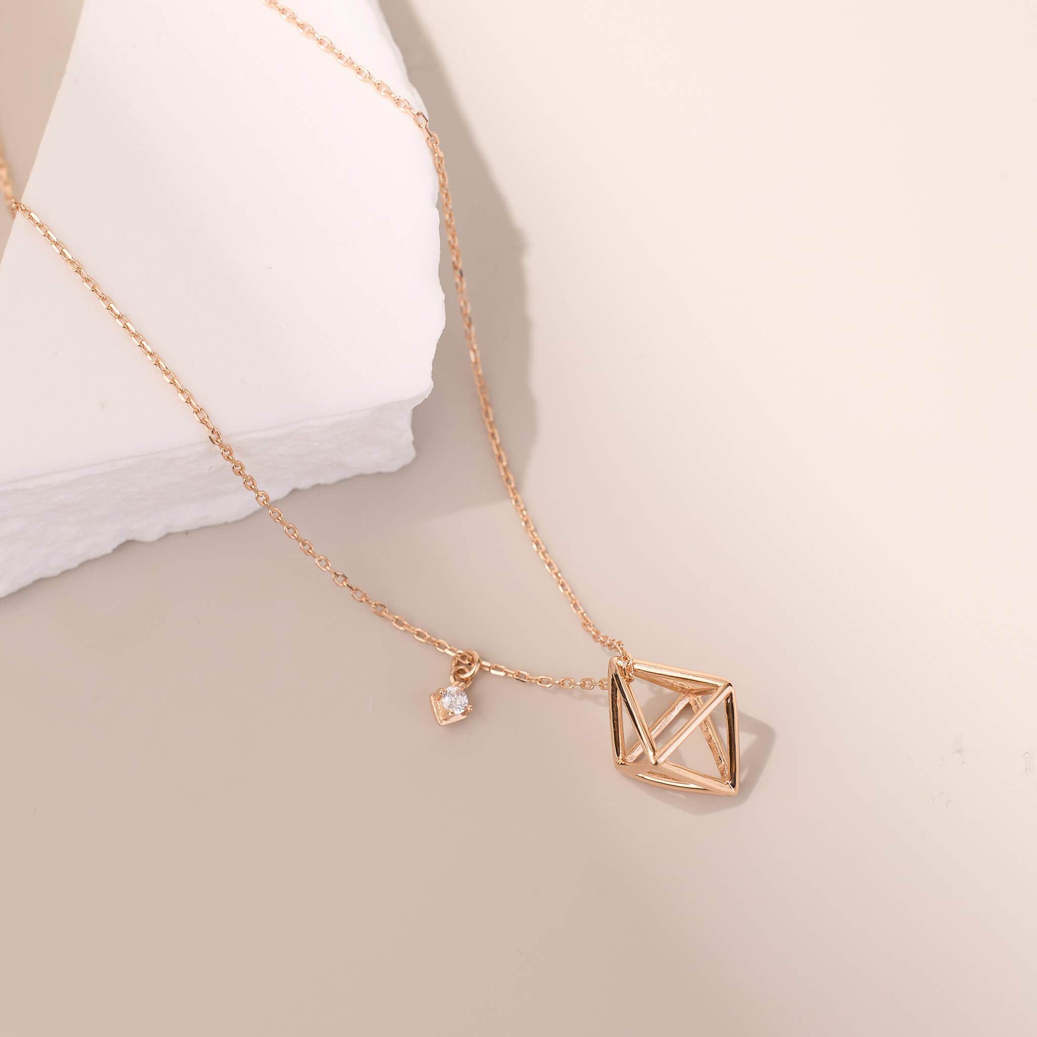 925 Silver Three - dimensional rhombus Necklace - Jewelry And Store