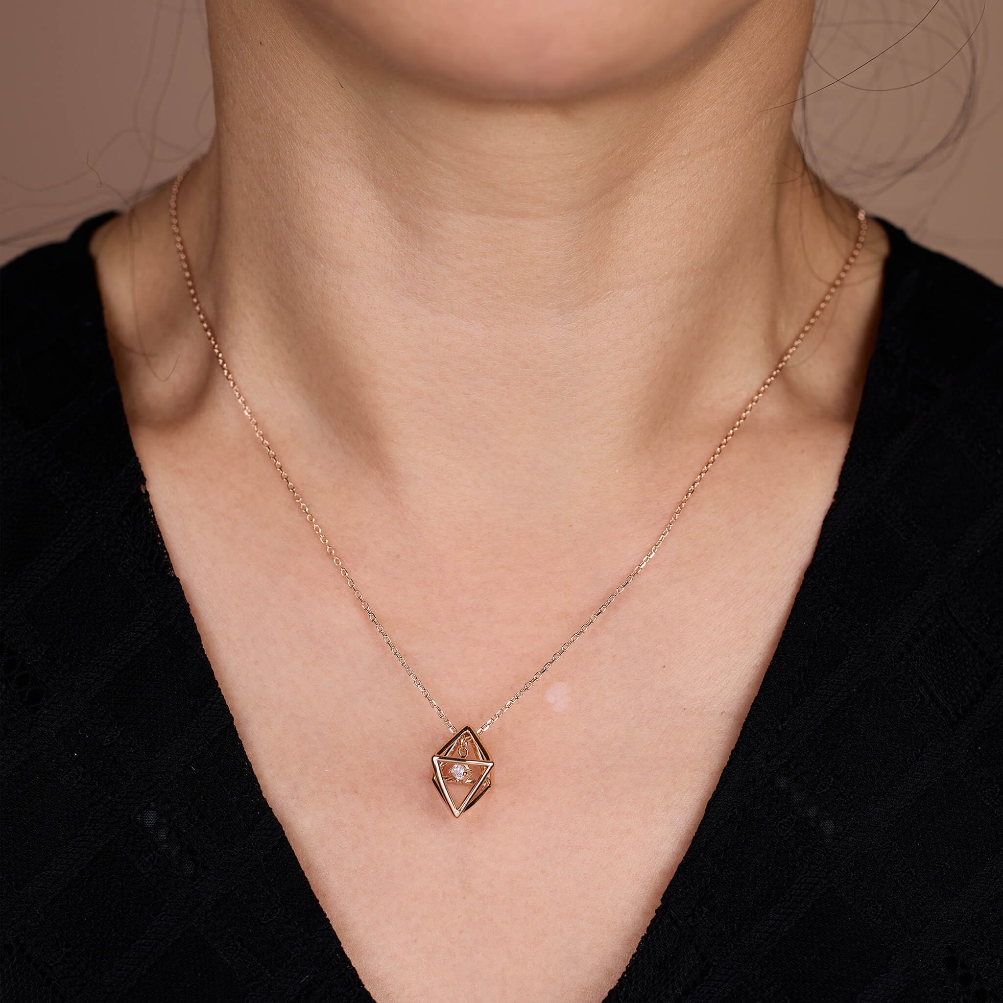 925 Silver Three - dimensional rhombus Necklace - Jewelry And Store
