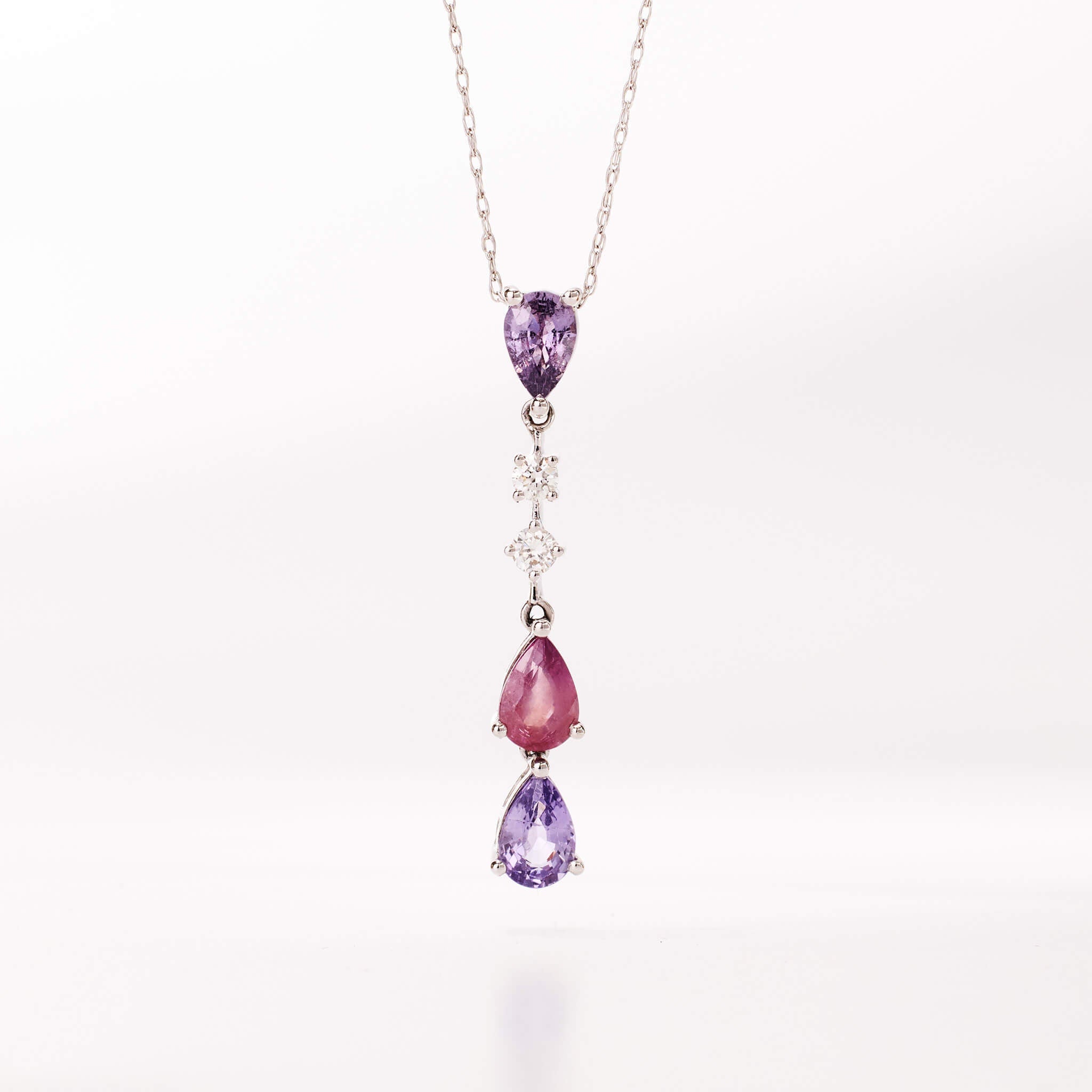 18K Gold Nature Diamond & Fancy Sapphire Drop Pendant - Jewelry And Store