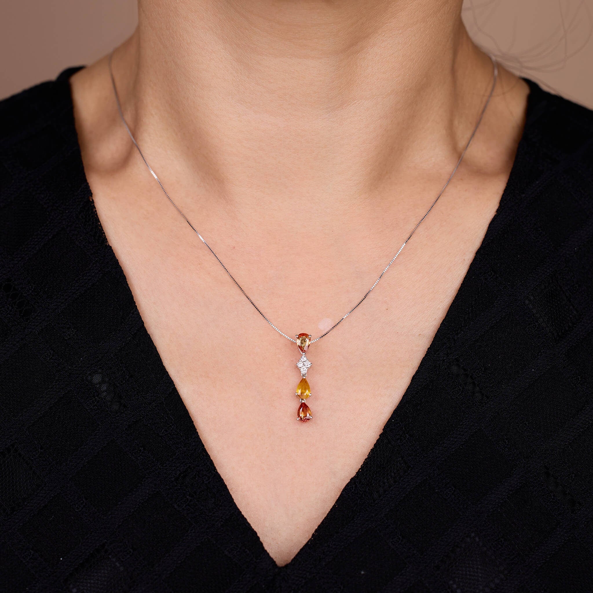 18K Gold Nature Diamond & Fancy Sapphire Drop Pendant - Jewelry And Store