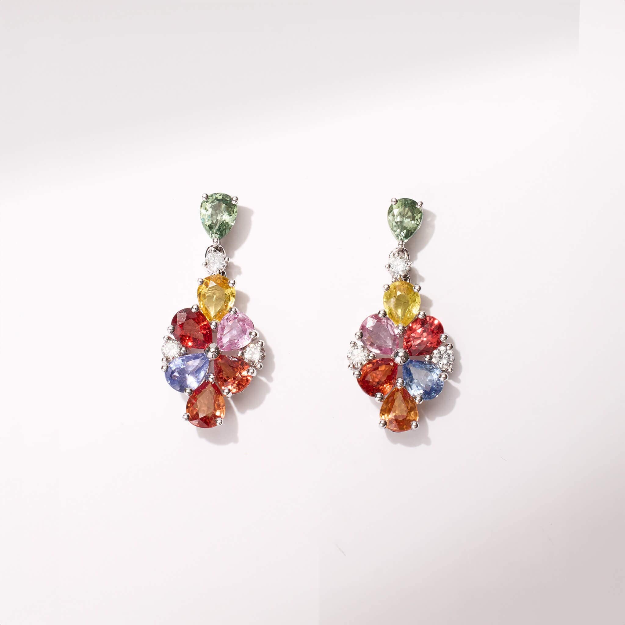 18K Gold Fancy Sapphire and Diamond Rainbow Earrings - Jewelry And Store