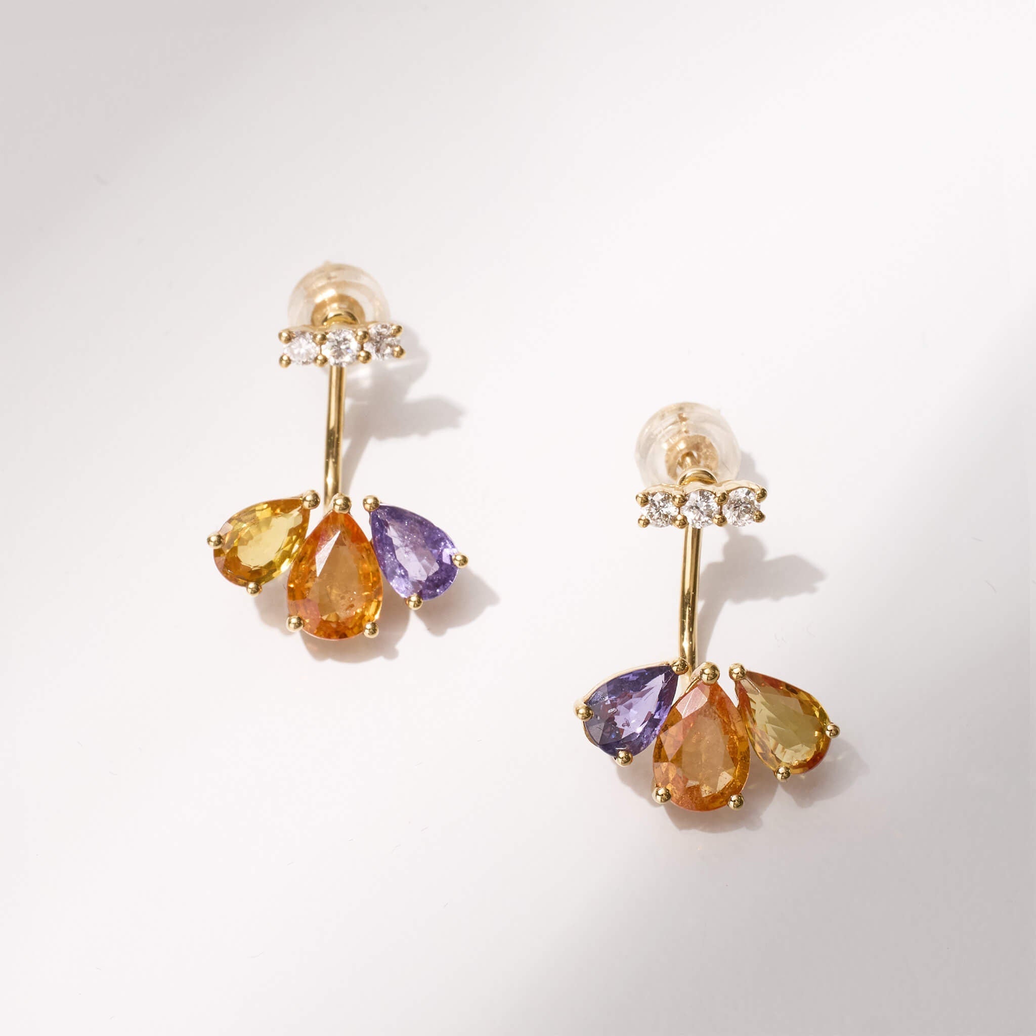 18K Gold Fancy Sapphire and Diamond Flower Earrings - Jewelry And Store