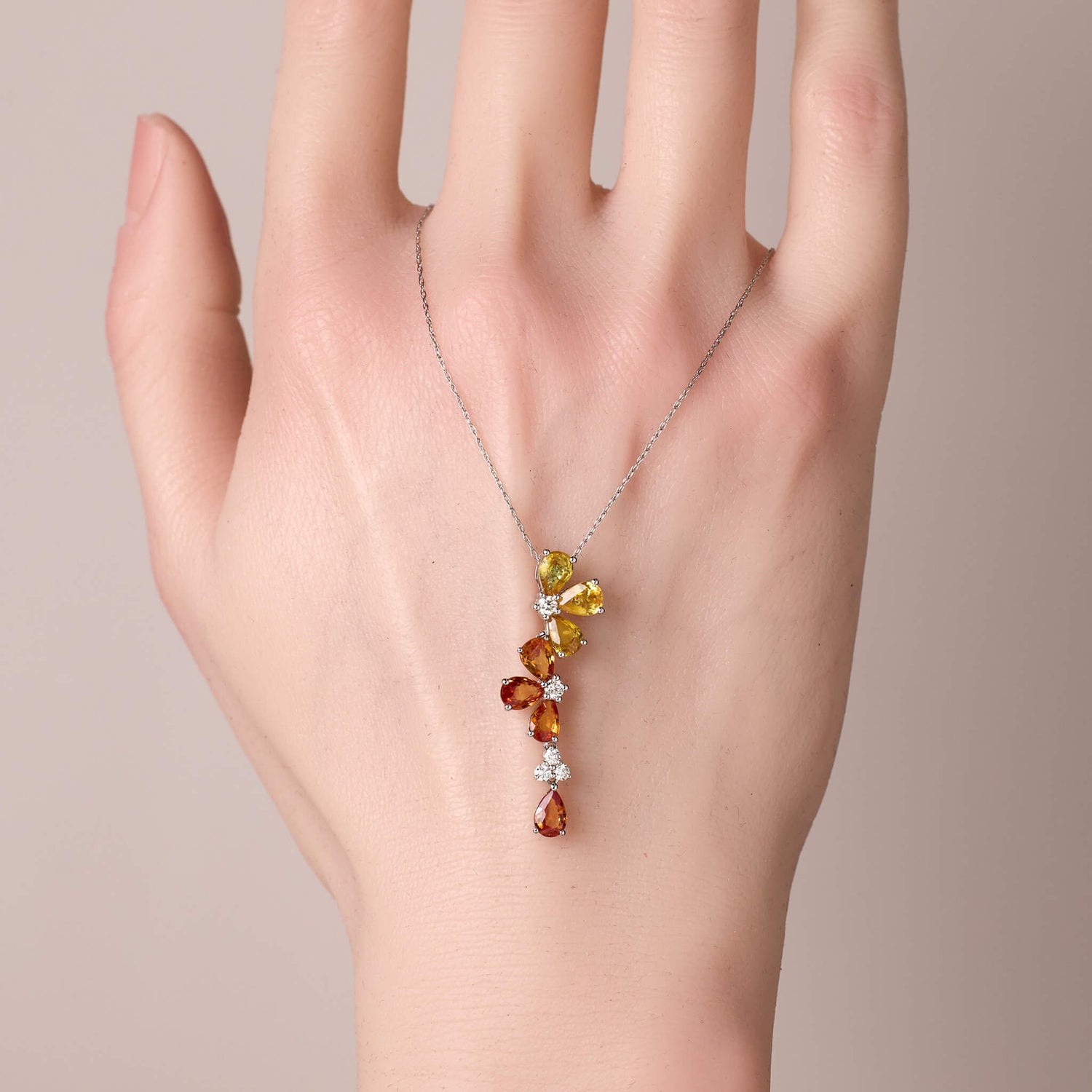 18K Gold Nature Diamond & Fancy Sapphire Flower Pendant - Jewelry And Store